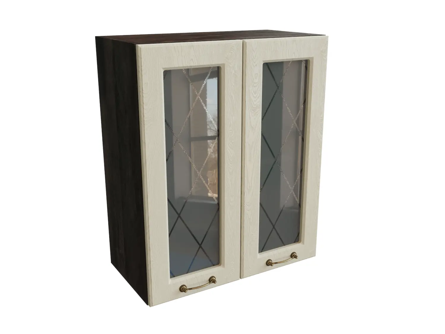 Изображение товара Навесной шкаф МС Ницца 2 дверцы со стеклом 60x71.60x31.80 см фасад кремовый МДФ каркас белый ЛДСП Сурская Мебель