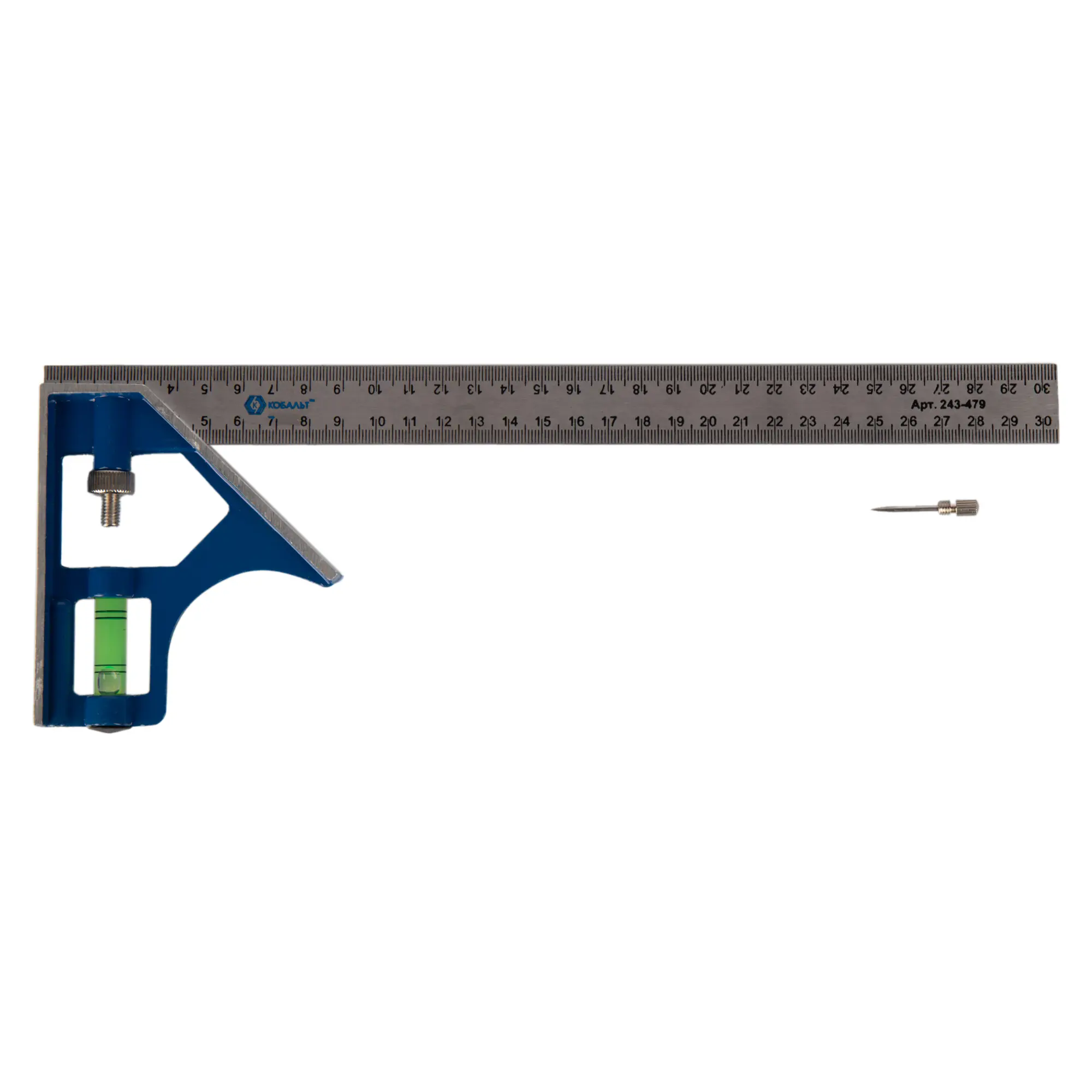 Изображение товара Угольник Кобальт 243-479 с уровнем 300 мм профессиональный инструмент для разметки