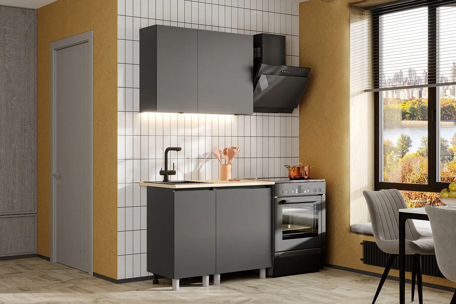 Изображение товара Кухонный гарнитур Мебельная интеграция Денвер 100x86 см серый ЛДСП