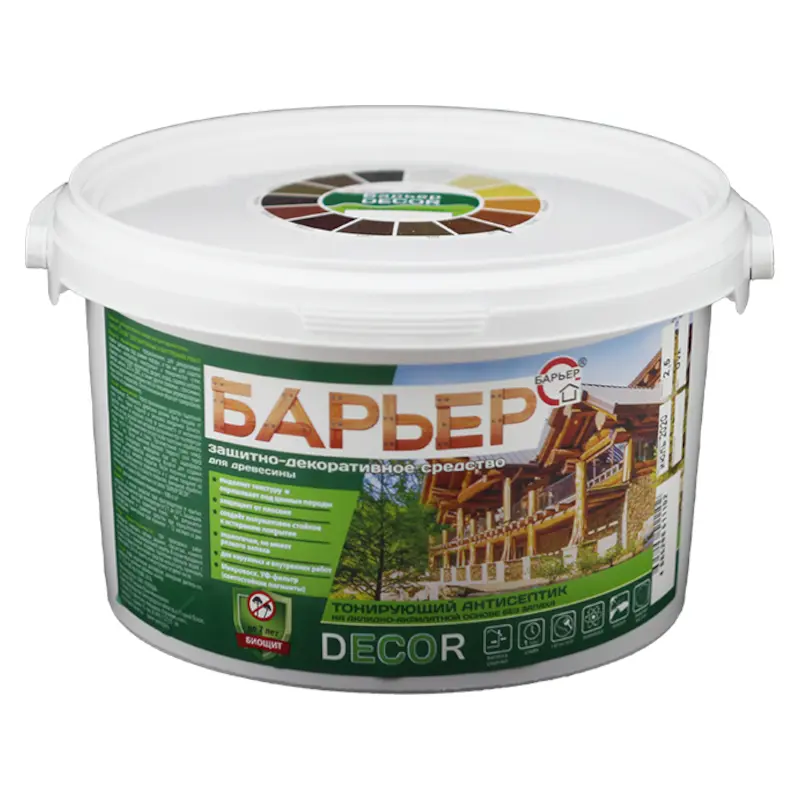 Изображение товара Защитно-декоративный антисептик для древесины лессирующий Барьер-Decor полуматовый цвет черное дерево 2.5 кг