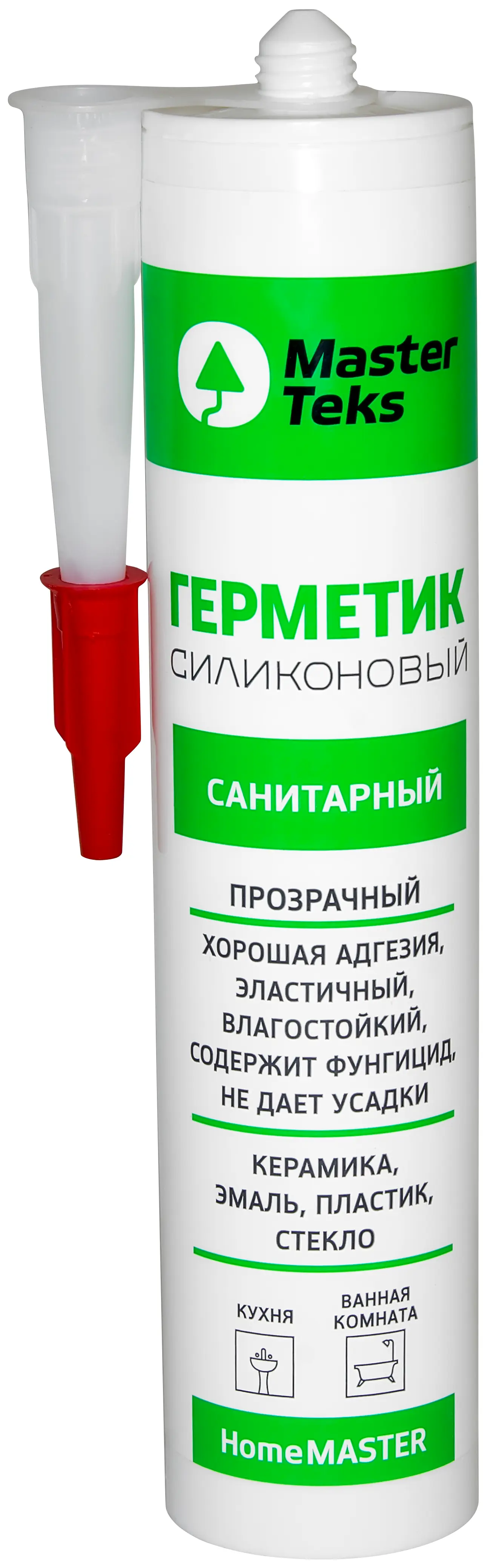 Изображение товара Герметик силиконовый MasterTeks уксусный санитарный прозрачный 260 мл