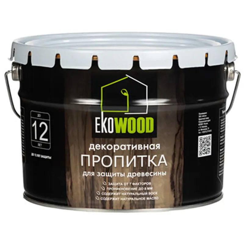 Изображение товара Защитно-декоративный антисептик для древесины Ekowood полуглянцевый цвет калужница 9 л