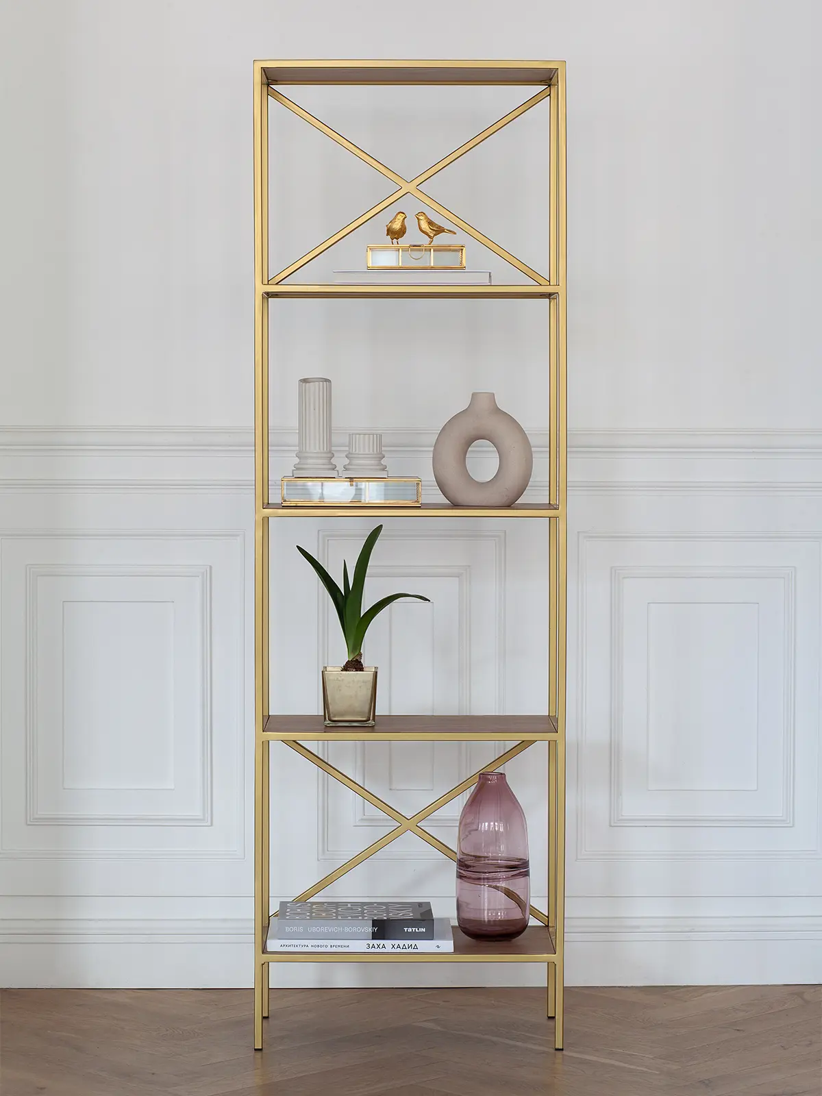 Изображение товара Стеллаж Greenween Karin 55x175x30 см сталь цвет золотой нагрузка на полку до 10 кг