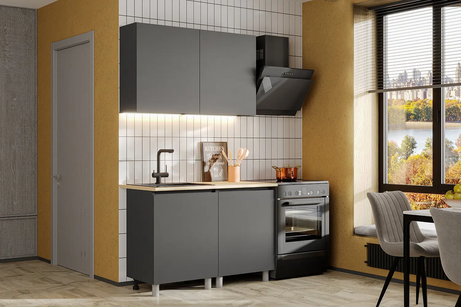 Изображение товара Кухонный гарнитур Мебельная интеграция Денвер 120x86x60 см ЛДСП цвет серый