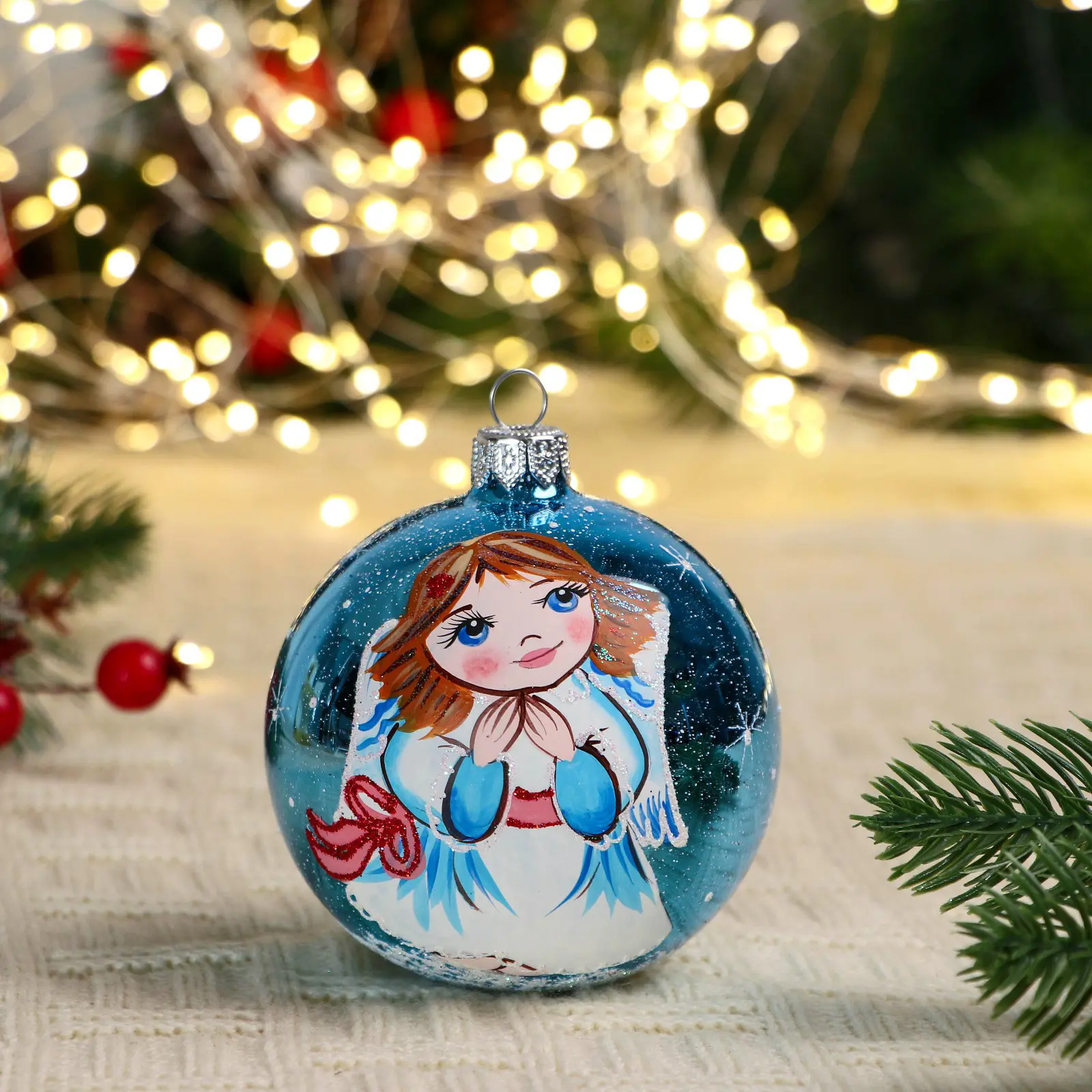 Изображение товара Елочный шар Винтажный шар 7077082 8 см стекло синий