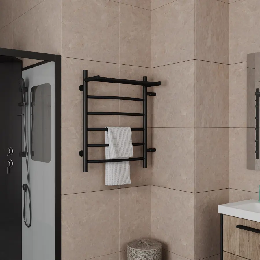 Изображение товара Полотенцесушитель водяной с полкой Маргроид Лина B5 60x80 см нержавеющая сталь 3/4" цвет черный матовый