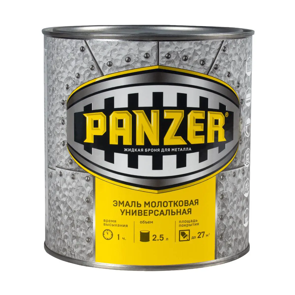 Изображение товара Эмаль универсальная Panzer молотковая черная 2.5 л для металла бетонных конструкций