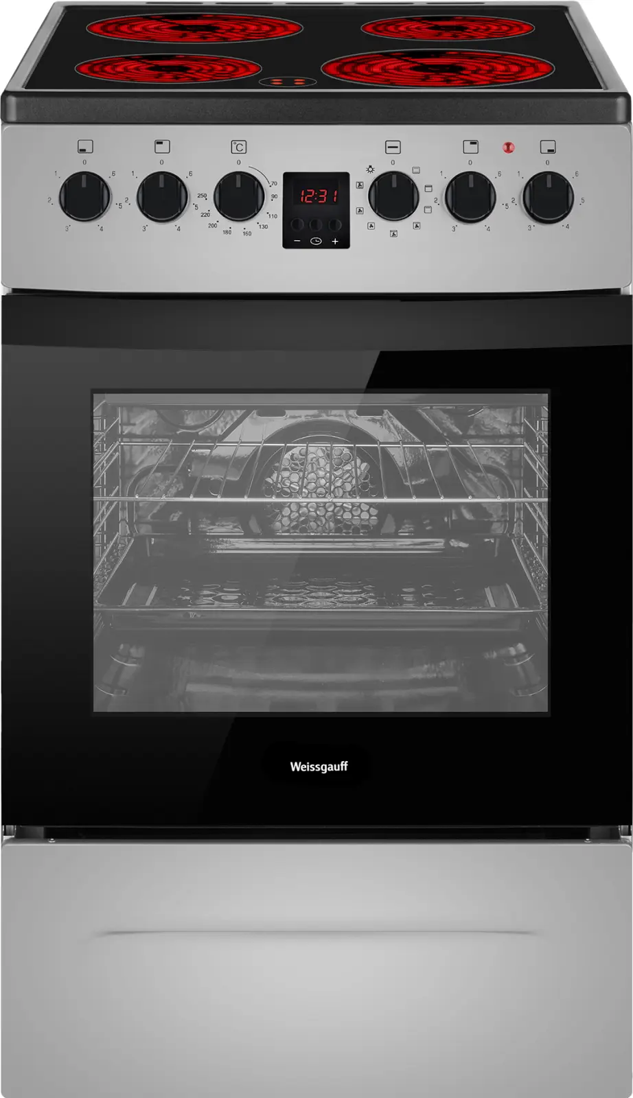 Изображение товара Электрическая плита с духовкой Weissgauff 431782 50x85x60 см цвет серый / серебристый