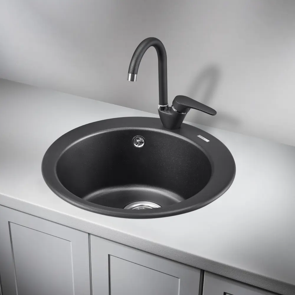 Изображение товара Мойка для кухни врезная Granula GR-4801 47.5x47.5 см глубина чаши 18.5 см кварц цвет черный матовый/черный металлик