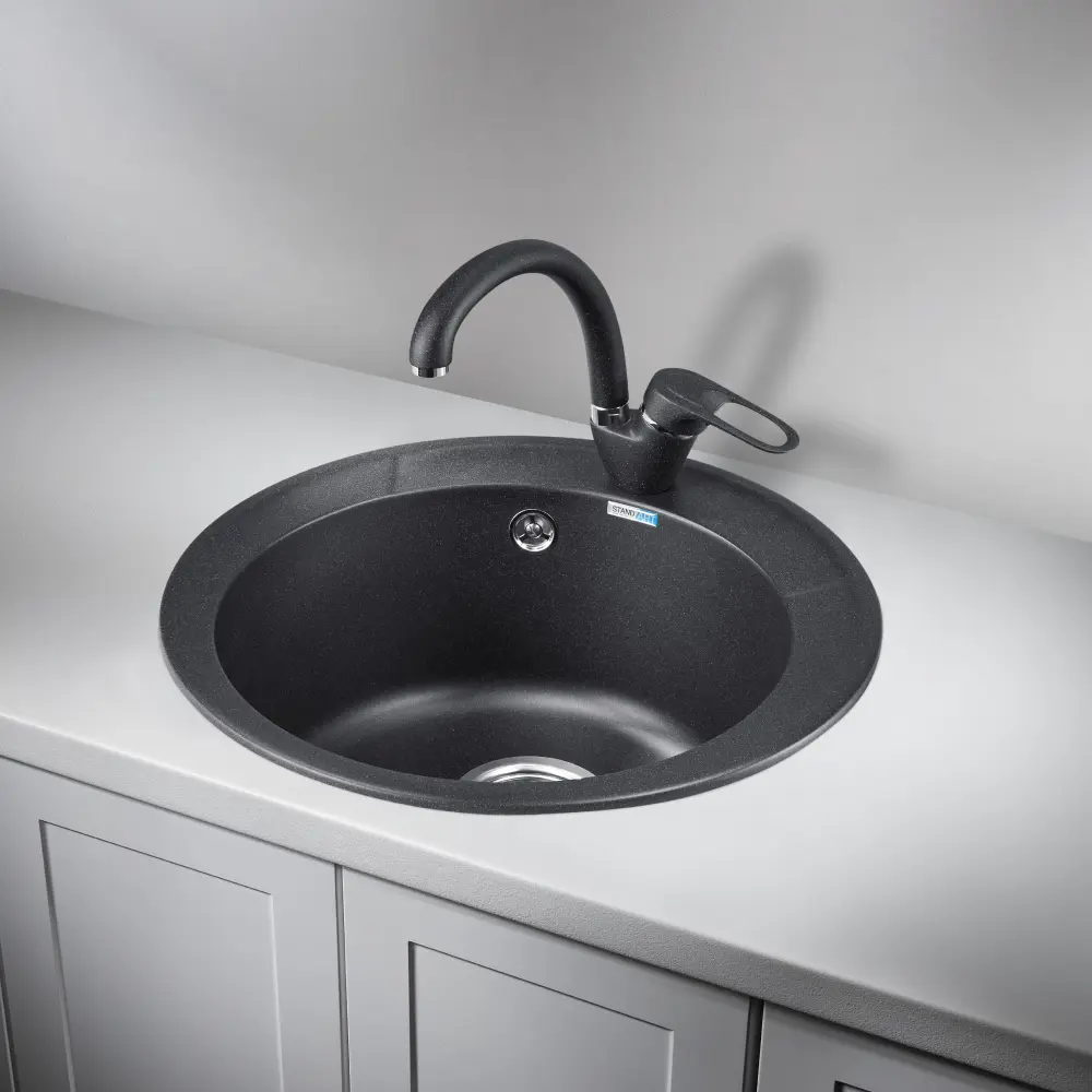 Изображение товара Мойка для кухни врезная Granula ST-5803 50x58 см глубина чаши 19 см кварц цвет черный матовый, черный мрамор