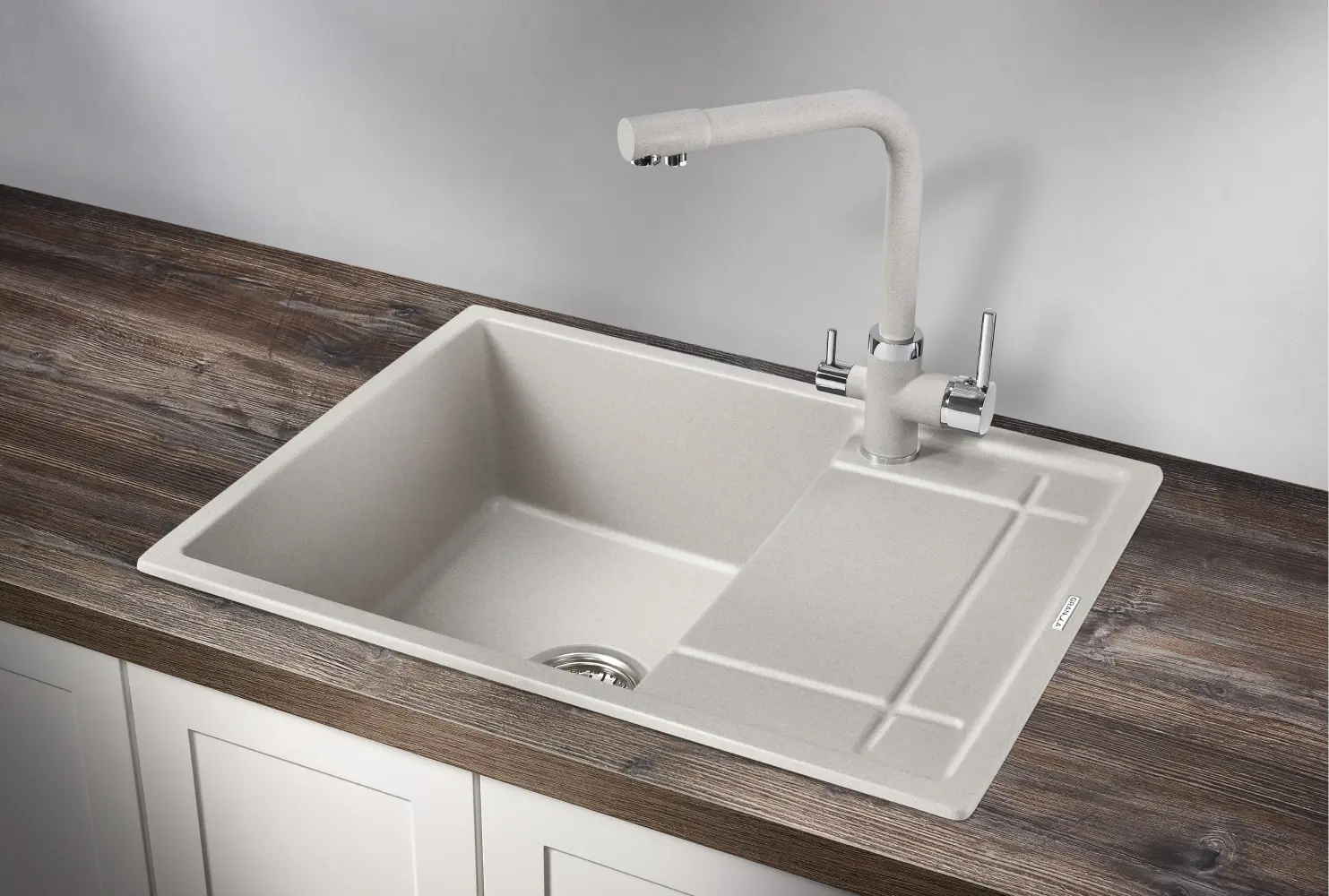 Изображение товара Мойка для кухни врезная Granula GR-6501 49.5x65 см глубина чаши 20 см кварц цвет светло-серый