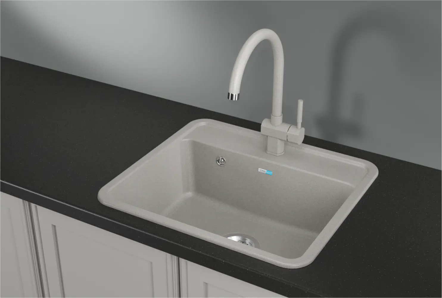 Изображение товара Мойка для кухни врезная Granula ST-5601 50x56 см глубина чаши 21 см кварц цвет светло-серый