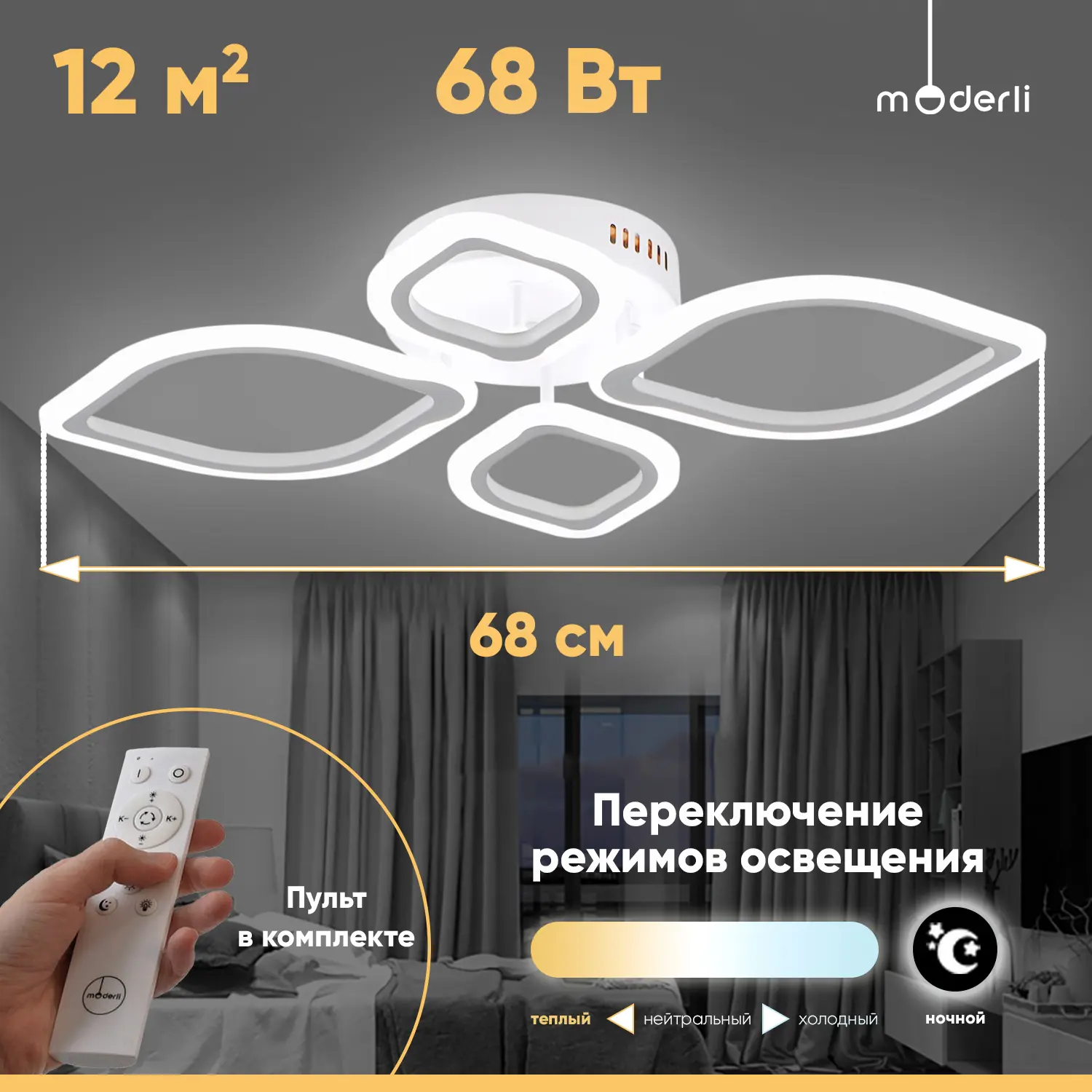 Изображение товара Люстра потолочная светодиодная Moderli Magnolia V10975-cl 12 м² нейтральный белый свет цвет белый