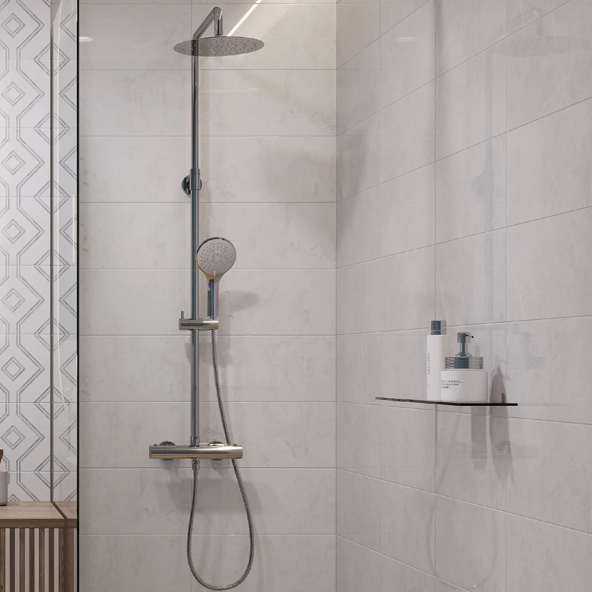 Изображение товара Плитка настенная Cersanit Mare 20x44 см светло-серая глянцевая для ванной