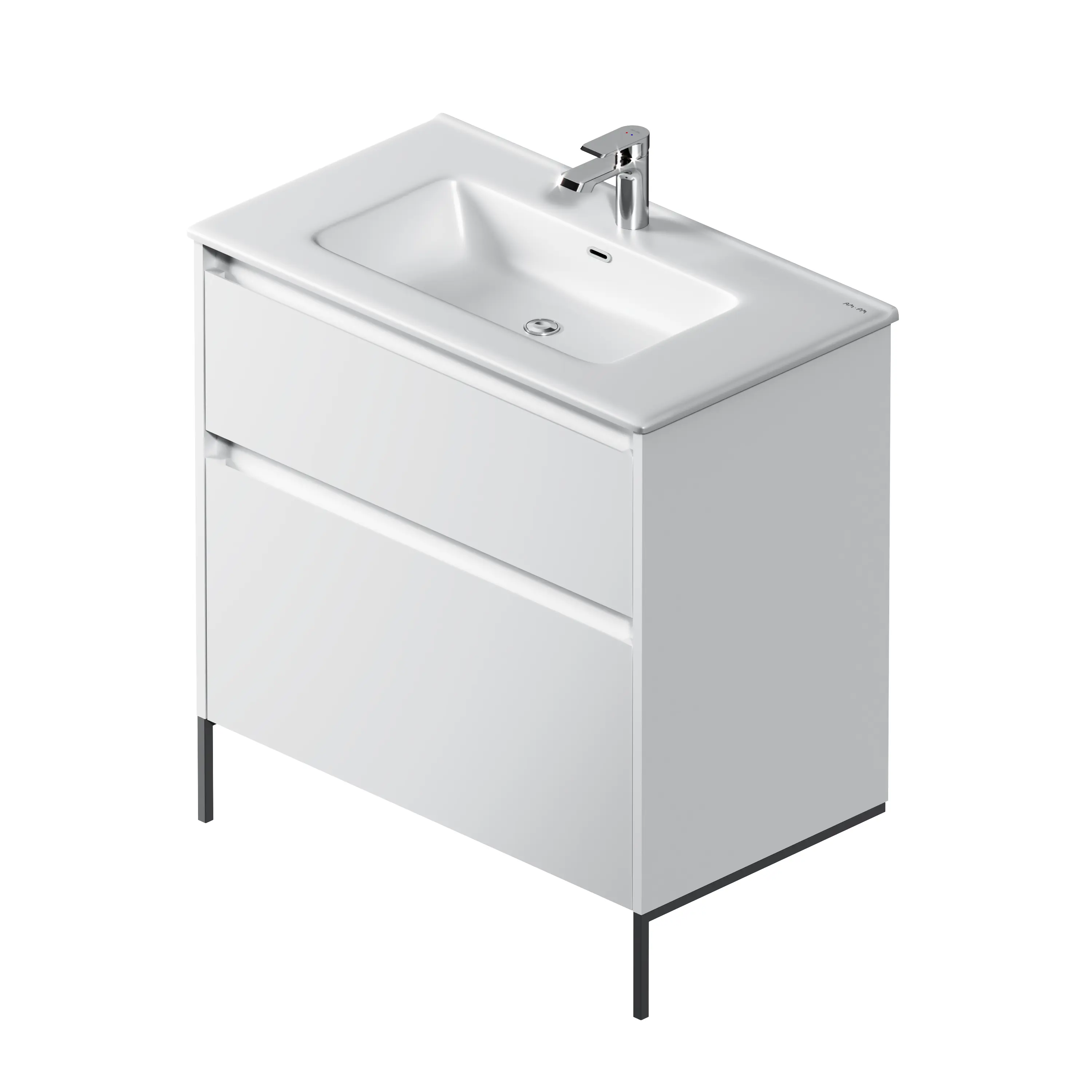 Изображение товара Тумба под раковину AM.PM Flash M9HFUX0802WM напольная/подвесная 80 см цвет белый матовый с раковиной AM.PM для тумбы Struktura 80 см