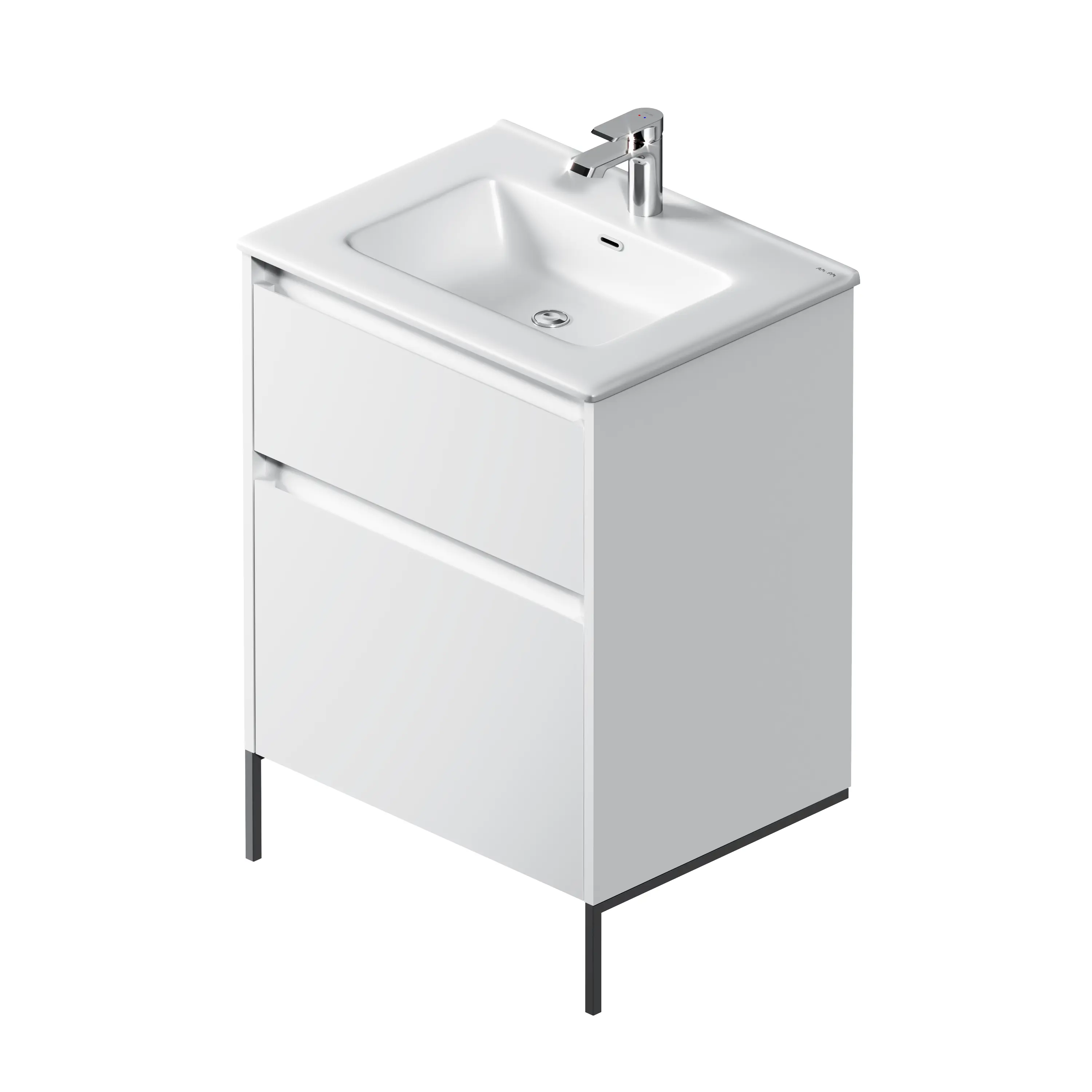 Изображение товара Тумба под раковину AM.PM Flash M9HFUX0602WM напольная/подвесная 60 см цвет белый матовый с раковиной AM.PM для тумбы Struktura 60 см