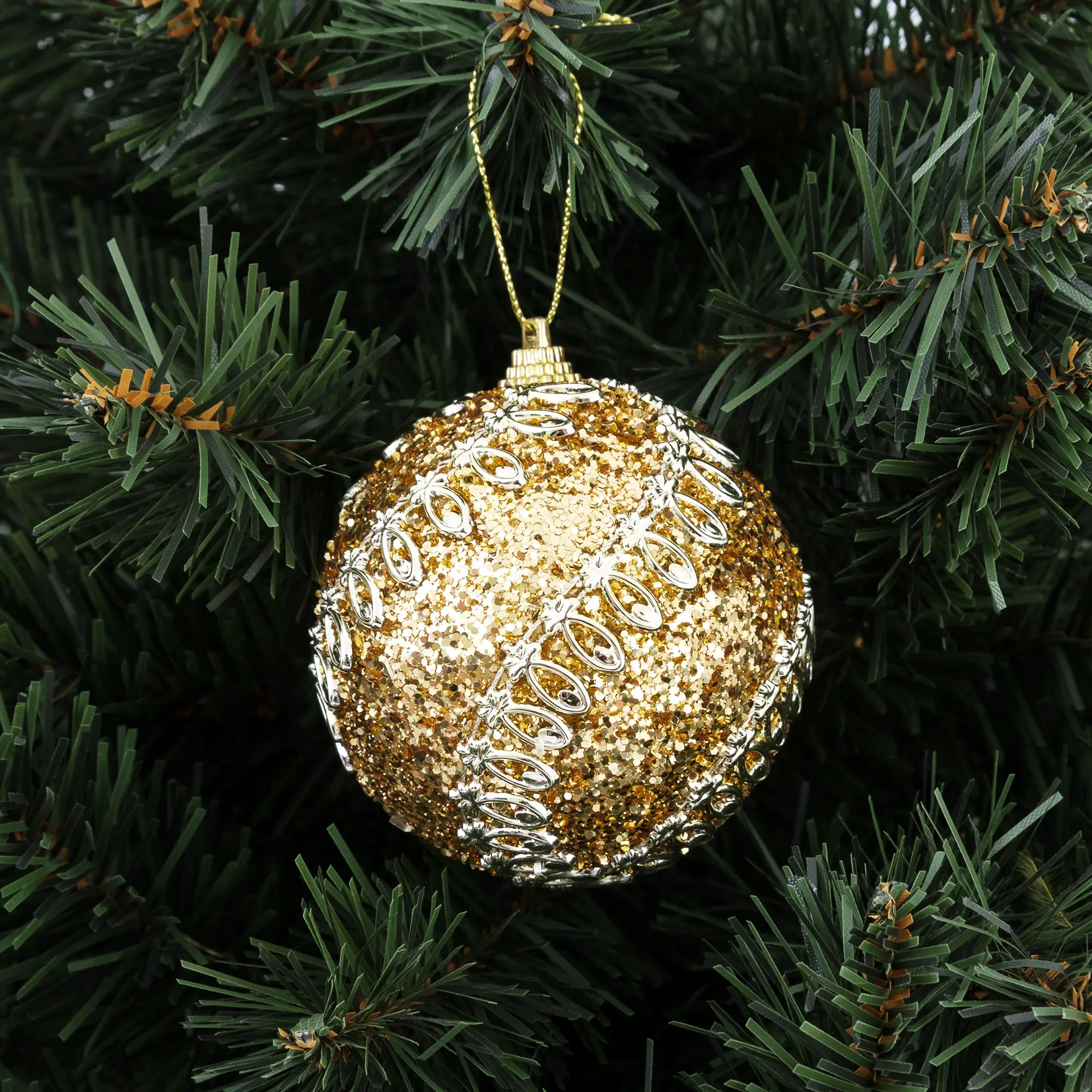 Изображение товара Елочный шар со стразами ø8 см золотой