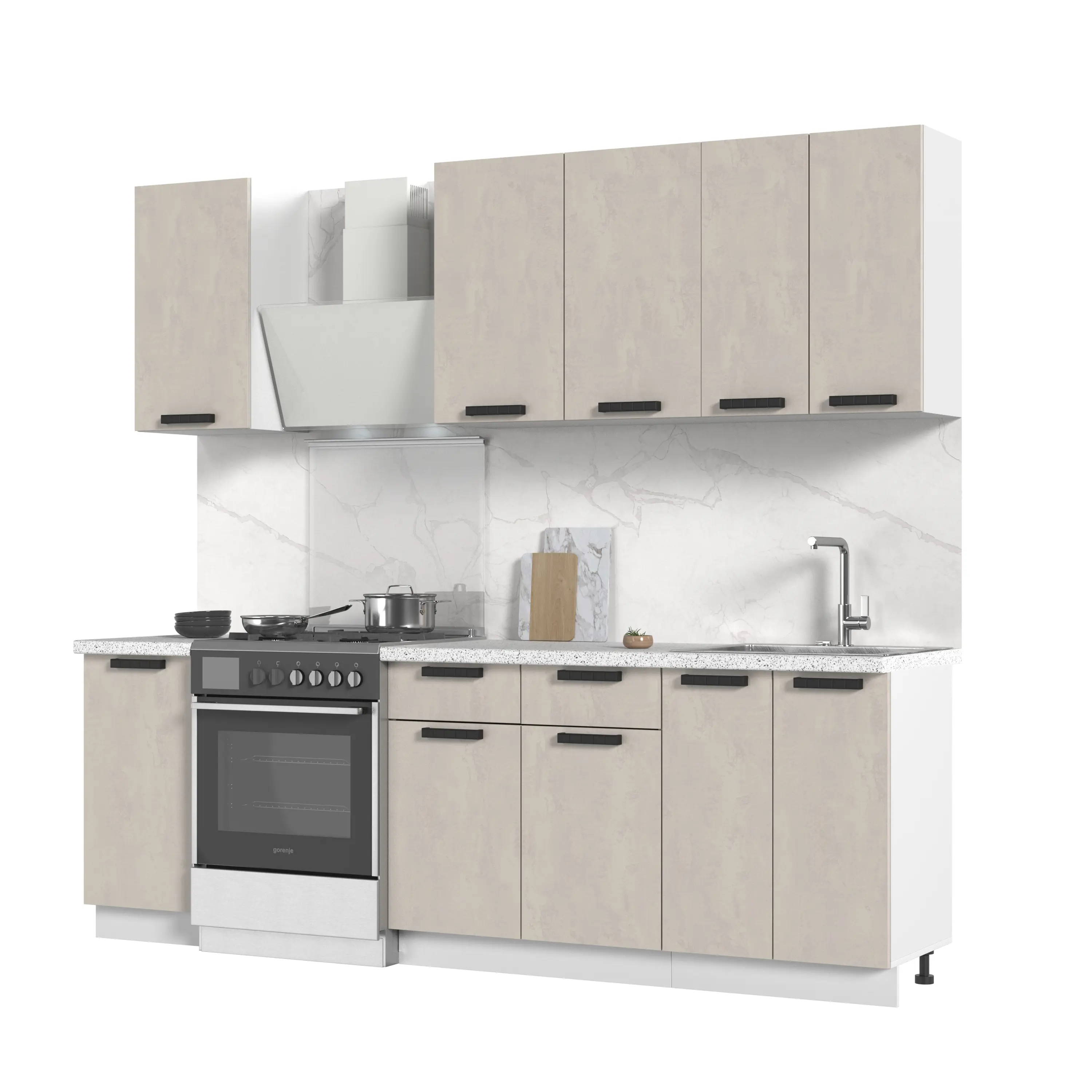 Изображение товара Кухонный гарнитур Стендмебель Пасаденна со столешницей Лён 180x217x60 см ЛДСП цвет белый/бежевый