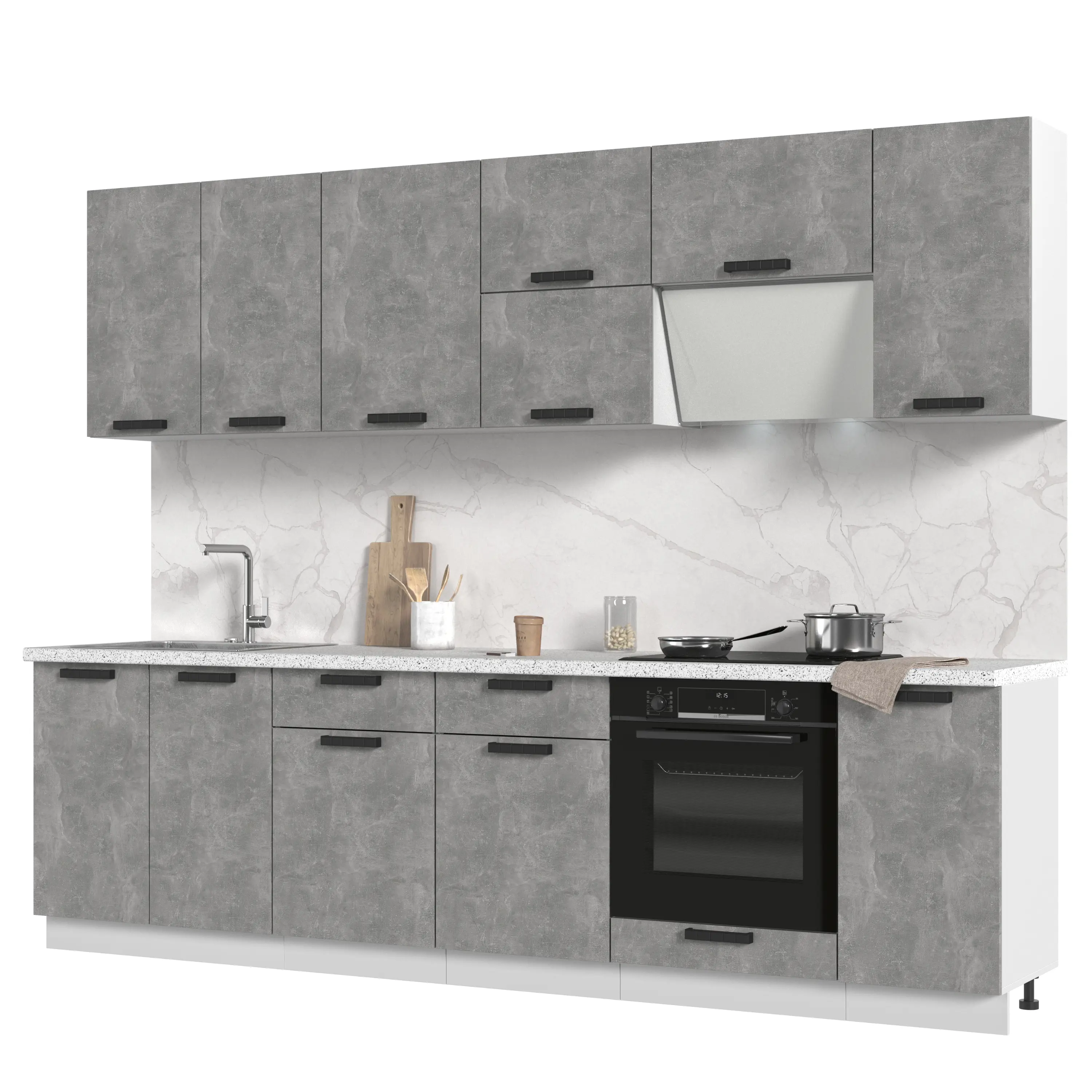 Изображение товара Кухонный гарнитур Стендмебель Пасаденна со столешницей Бийская сосна 280x217x60 см ЛДСП цвет белый, ателье светлое