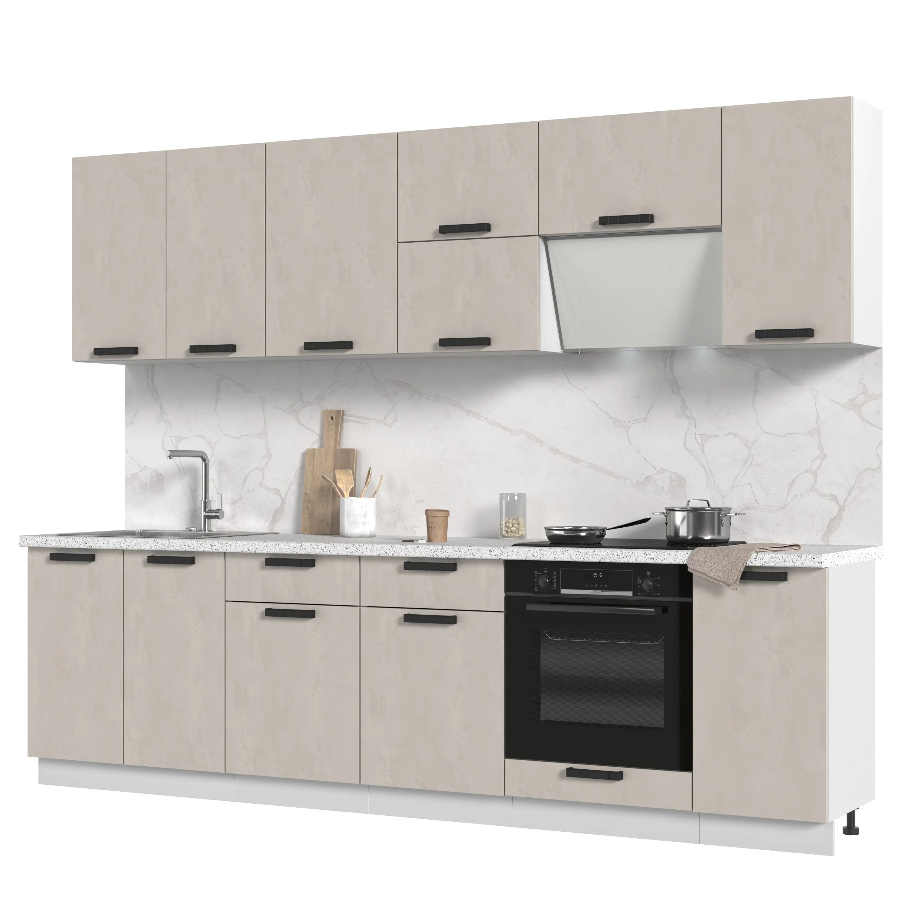 Изображение товара Кухонный гарнитур Стендмебель Пасаденна со столешницей Лен 280x217x60 см ЛДСП цвет белый/бежевый