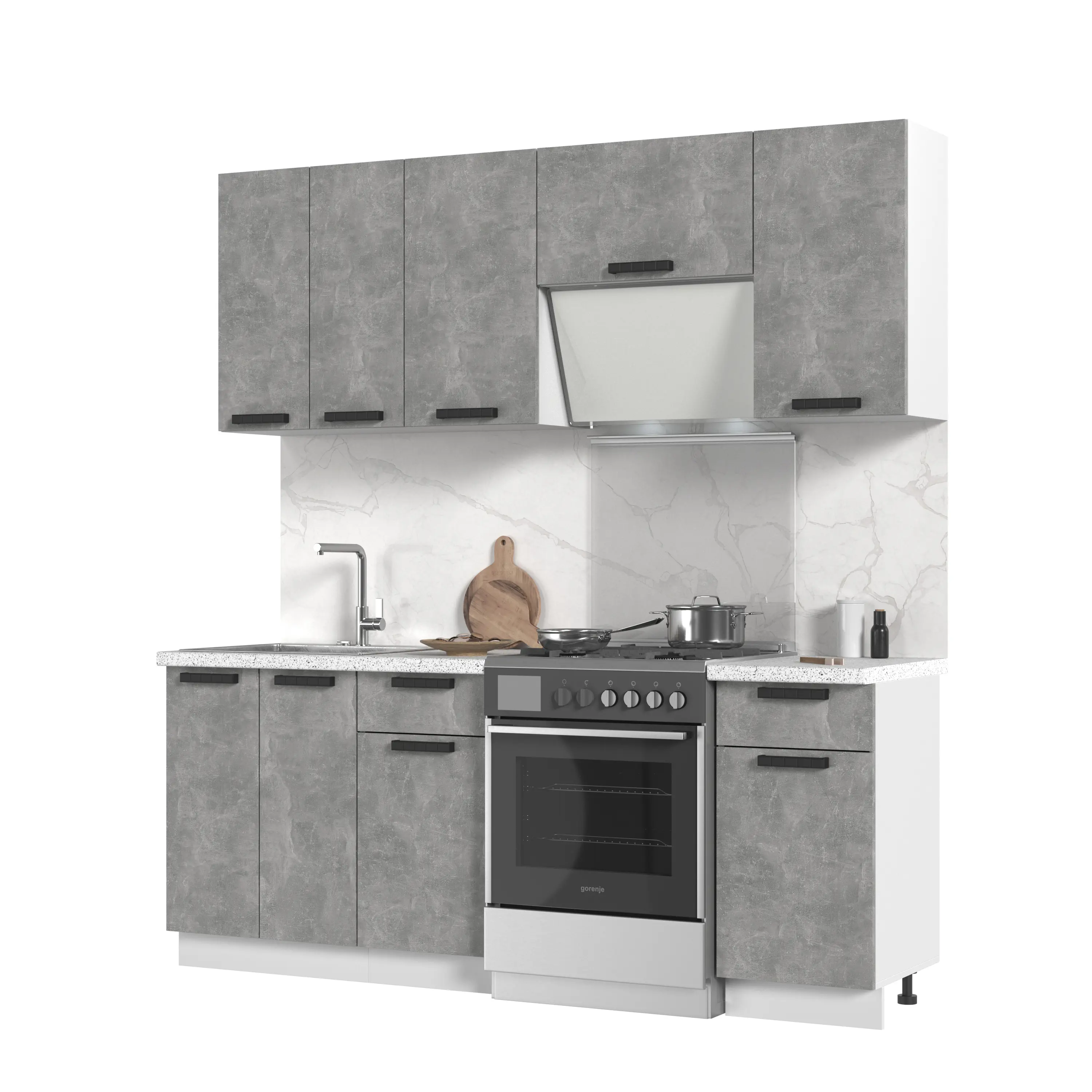 Изображение товара Кухонный гарнитур Стендмебель Пасаденна 200x217x60 см ЛДСП цвет белый/серый