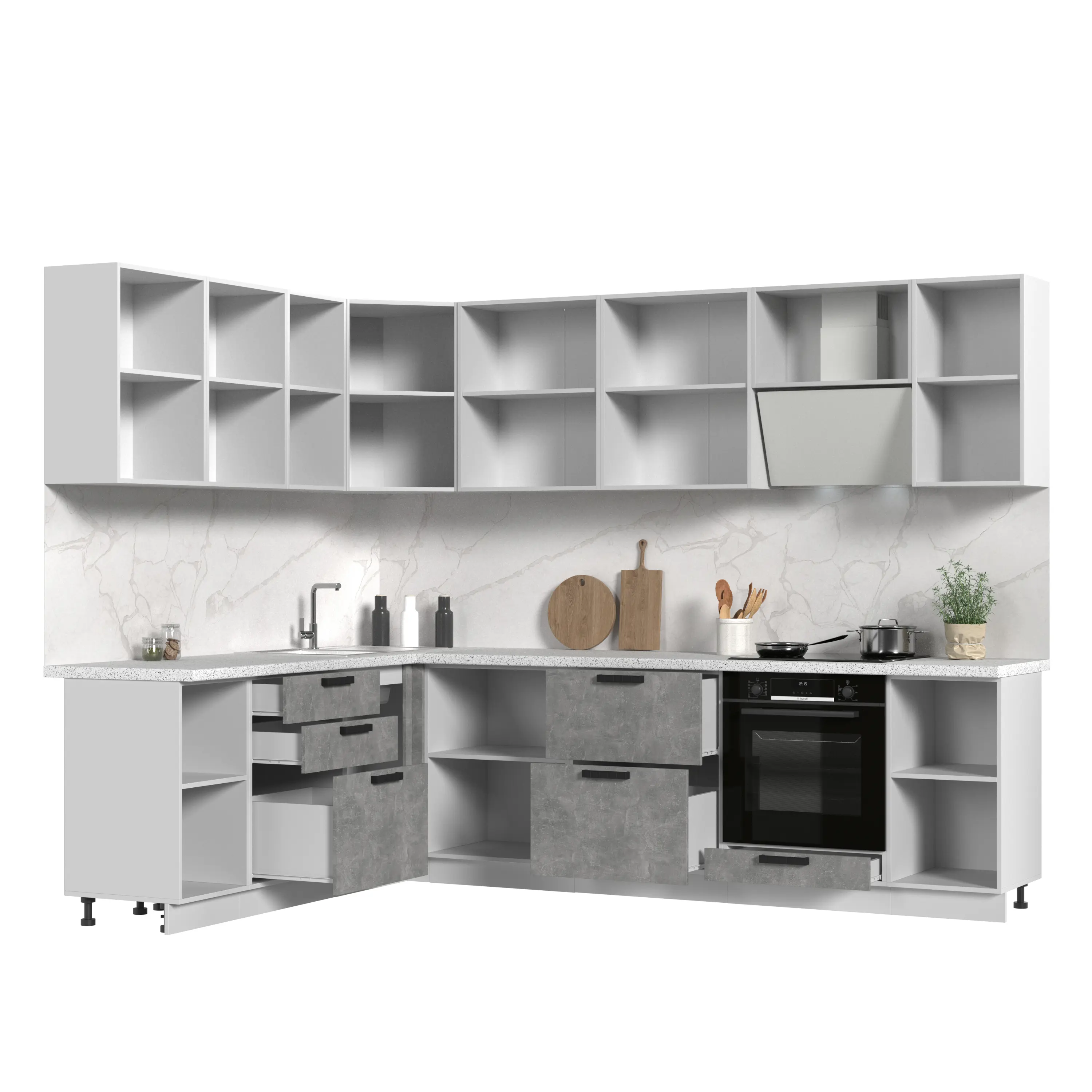 Изображение товара Кухонный гарнитур со столешницей Лён 2.6 см Стендмебель Пасаденна 280x217x60 см ЛДСП цвет ателье светлое