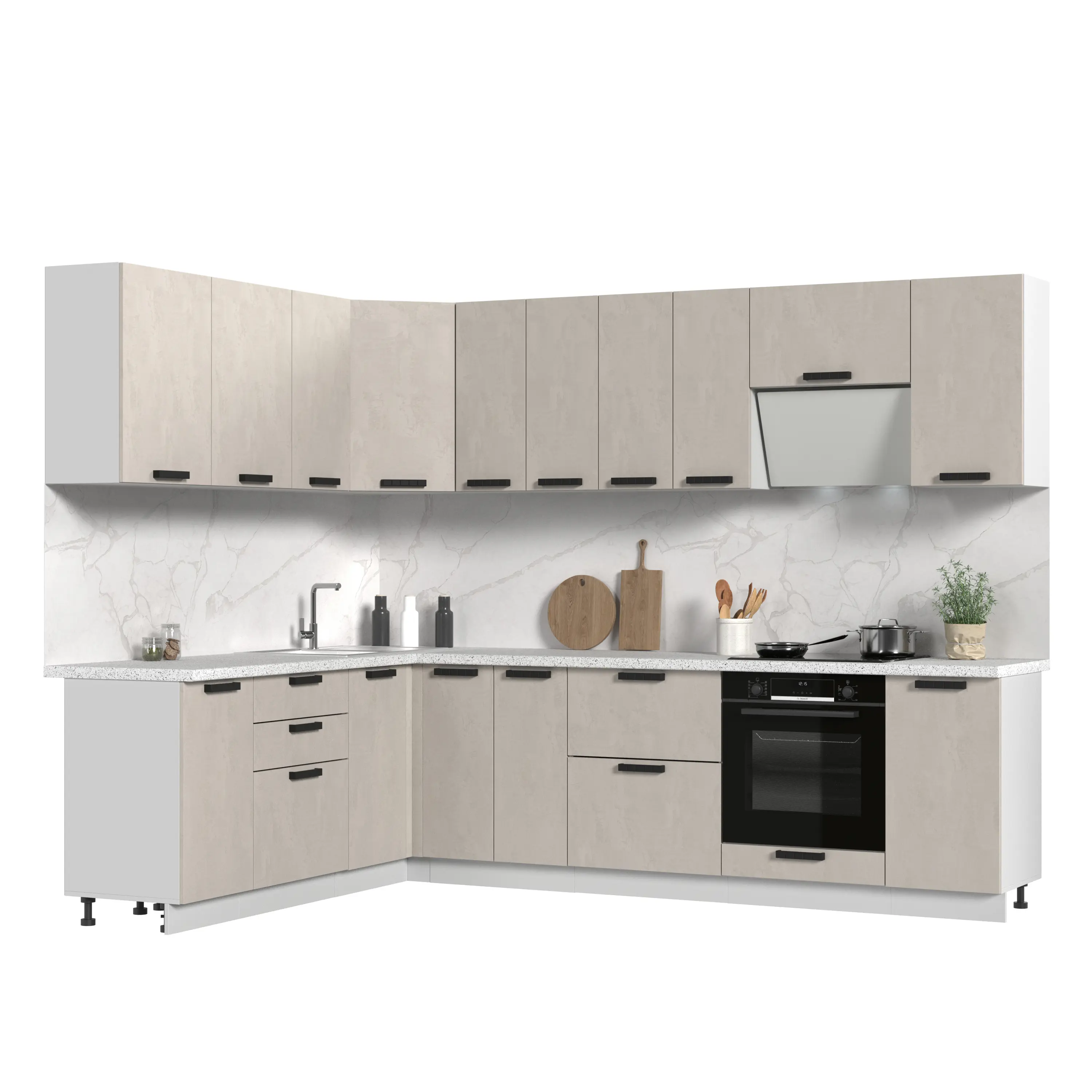 Изображение товара Кухонный гарнитур со столешницей Лён 2.6 см Стендмебель Пасаденна 280x217x60 см ЛДСП цвет бежевый