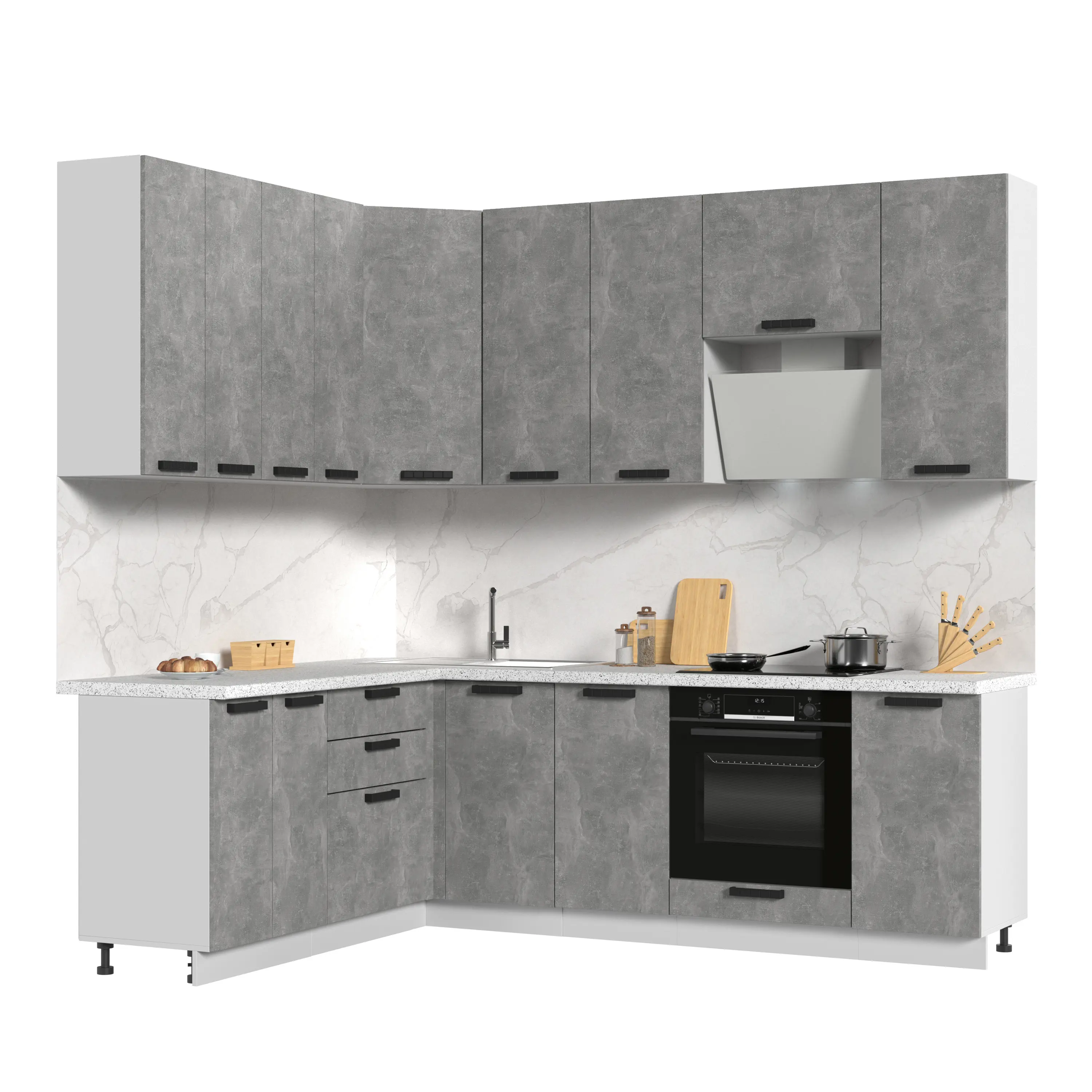 Изображение товара Кухонный гарнитур со столешницей 3.8 см Стендмебель Пасаденна 240x237x60 см ЛДСП цвет ателье светлое