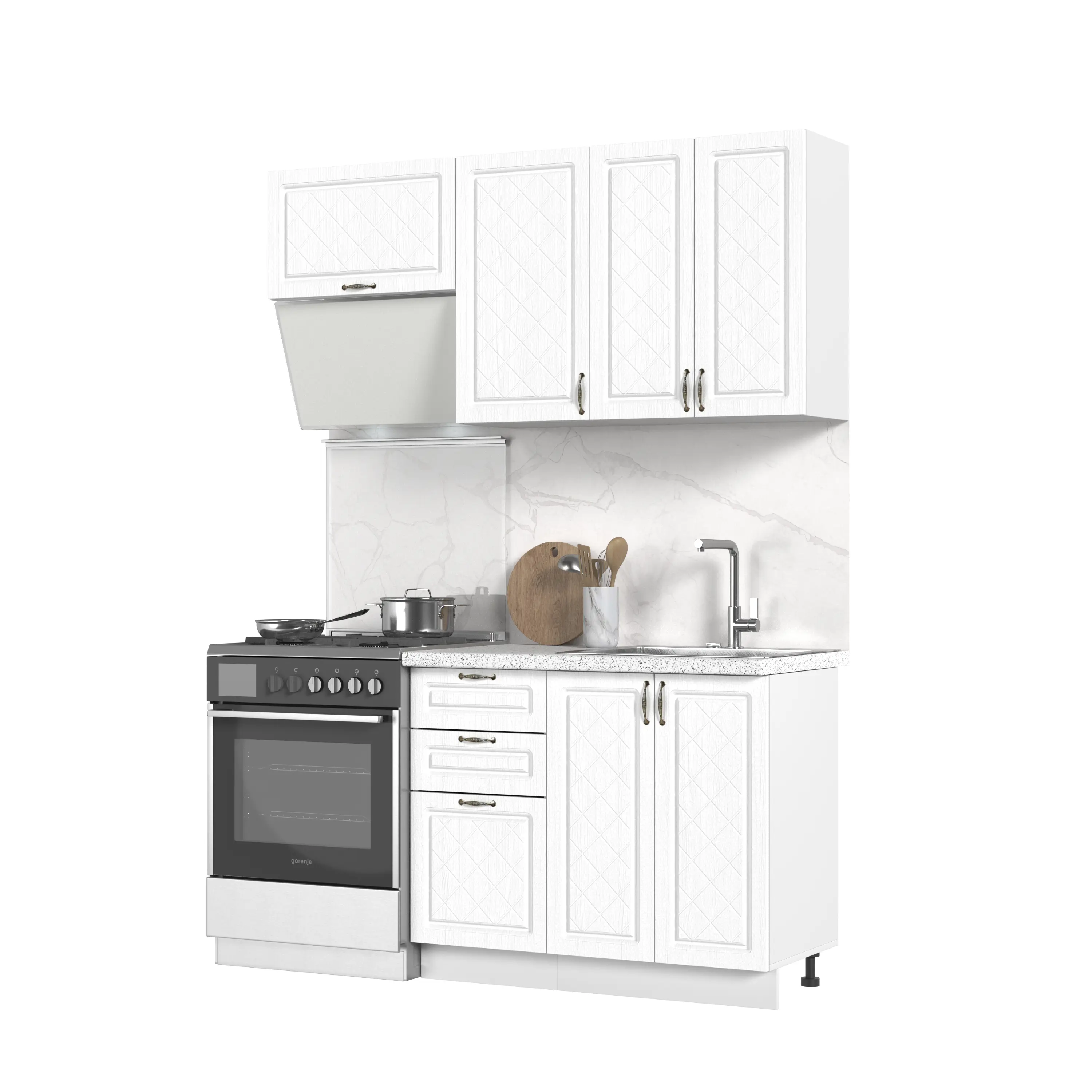 Изображение товара Кухонный гарнитур со столешницей Лен Стендмебель Модена 160x217x60 см ЛДСП цвет белый