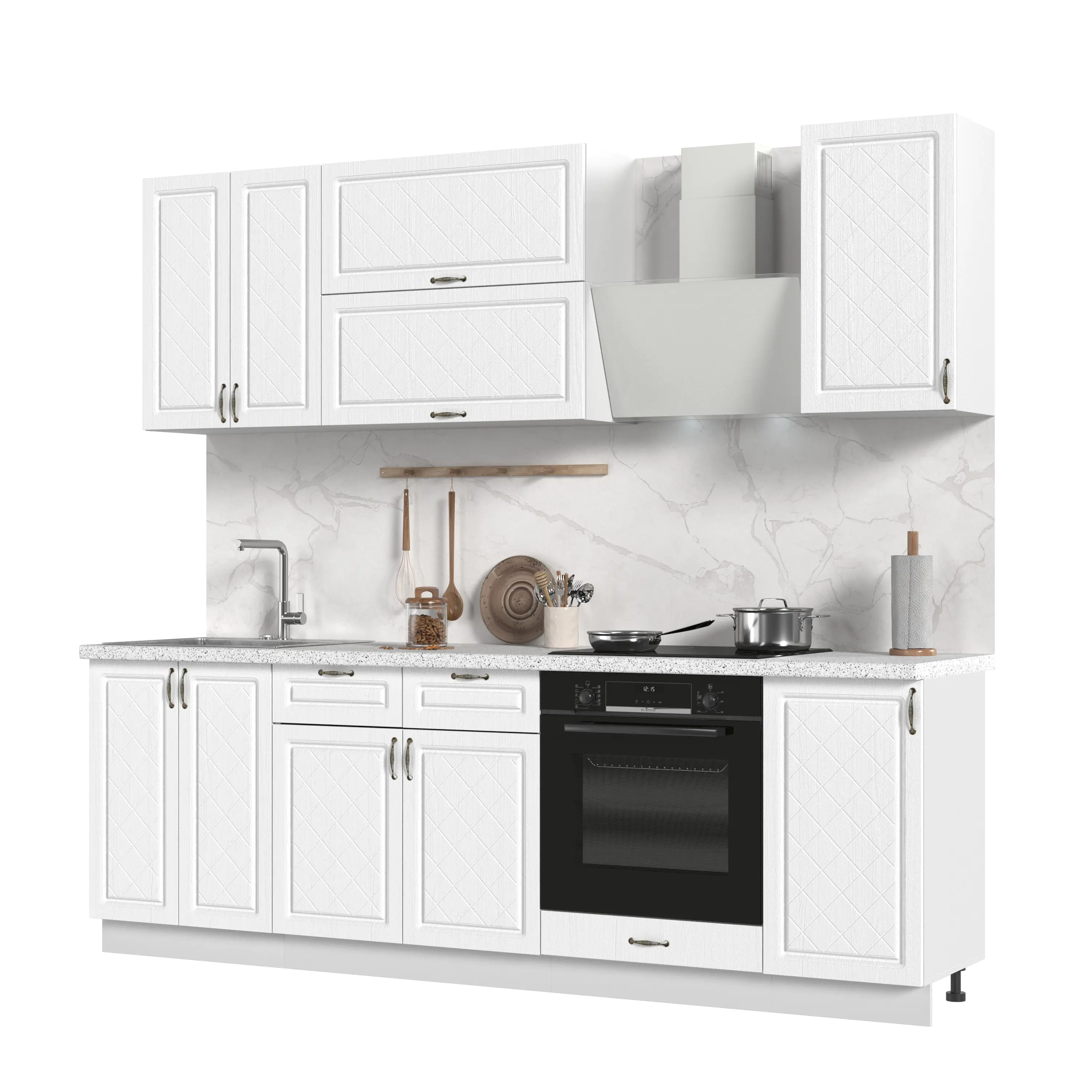 Изображение товара Кухонный гарнитур со столешницей Лён 3.8 см Стендмебель Модена 240x217x60 см ЛДСП цвет белый