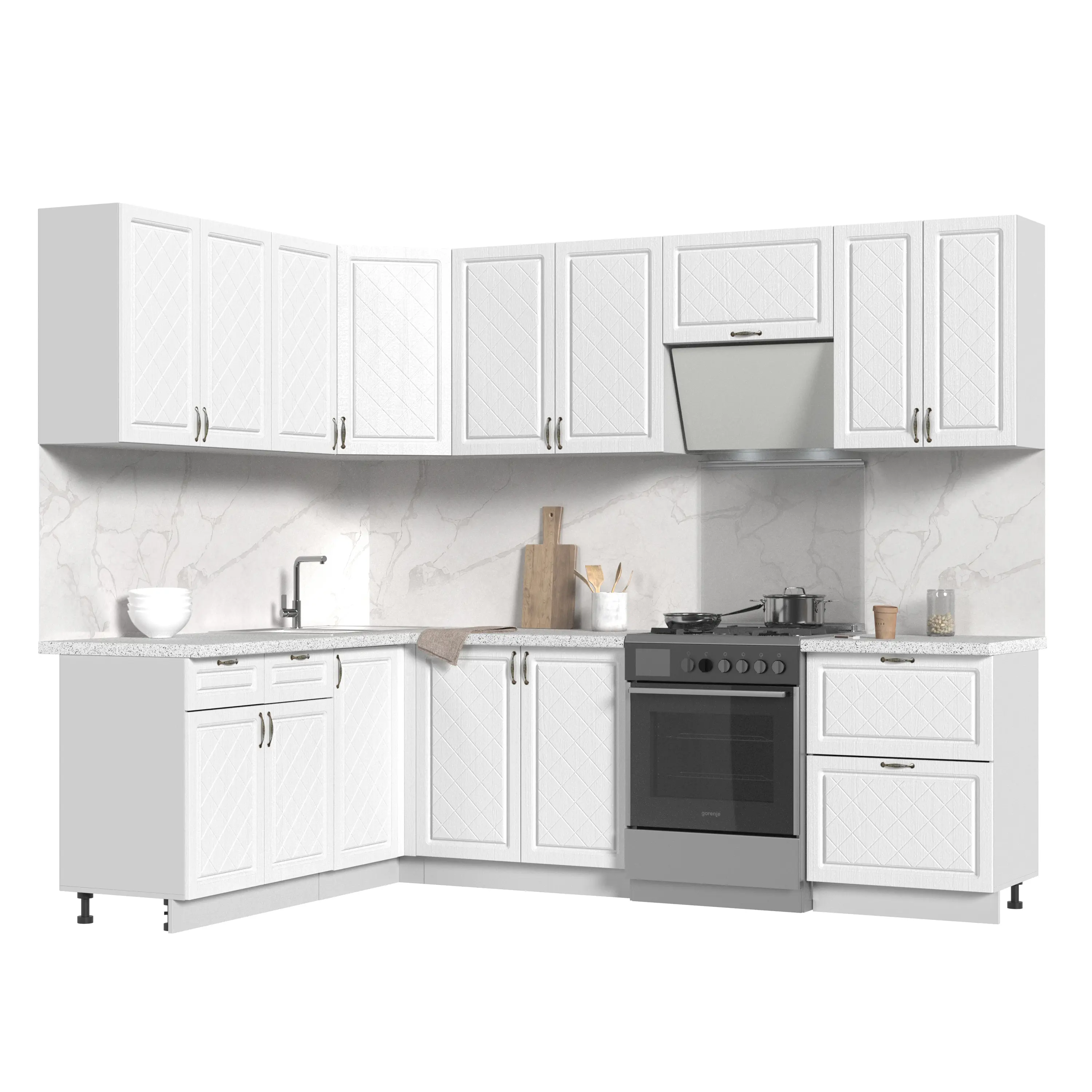 Изображение товара Кухонный гарнитур Стендмебель МоденаКГ180-200БДБ 200x217x60 см ЛДСП цвет белый