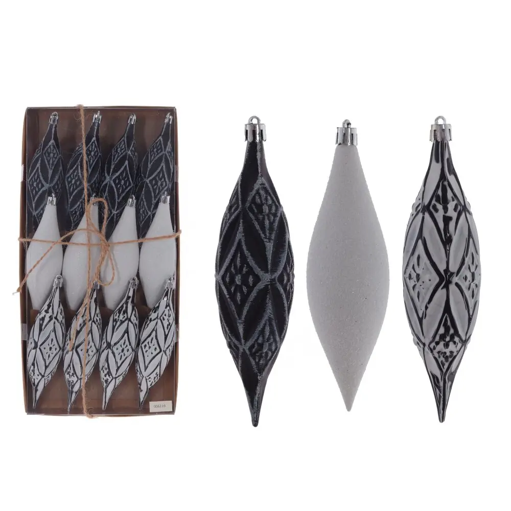 Изображение товара Набор елочных украшений «Капля», 936116 15x4x4 см, цвет черно-белый 12 шт.