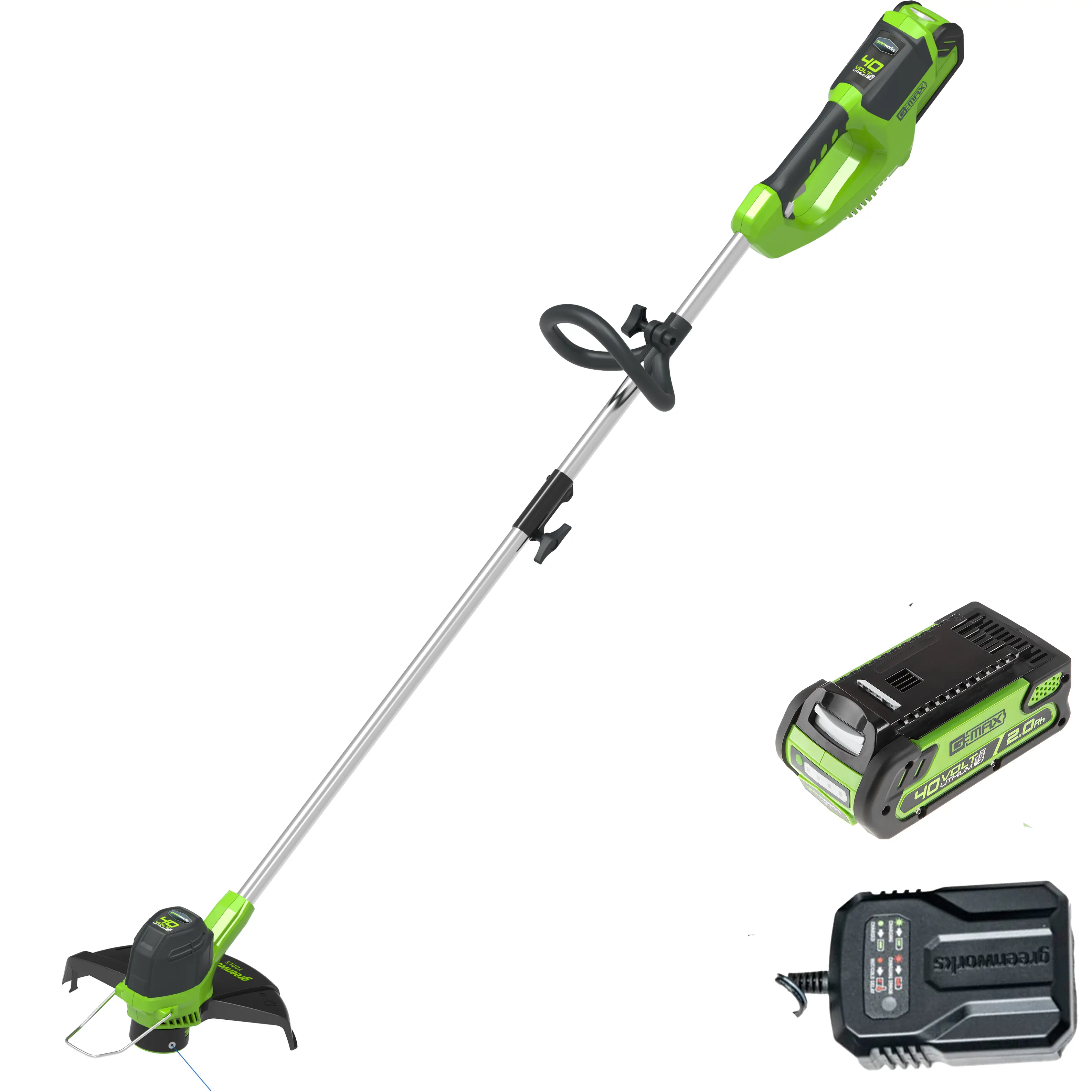 Изображение товара Аккумуляторный триммер GreenWorks G40LTK2 40 В, 40 см, Li-Ion, 3 года гарантии