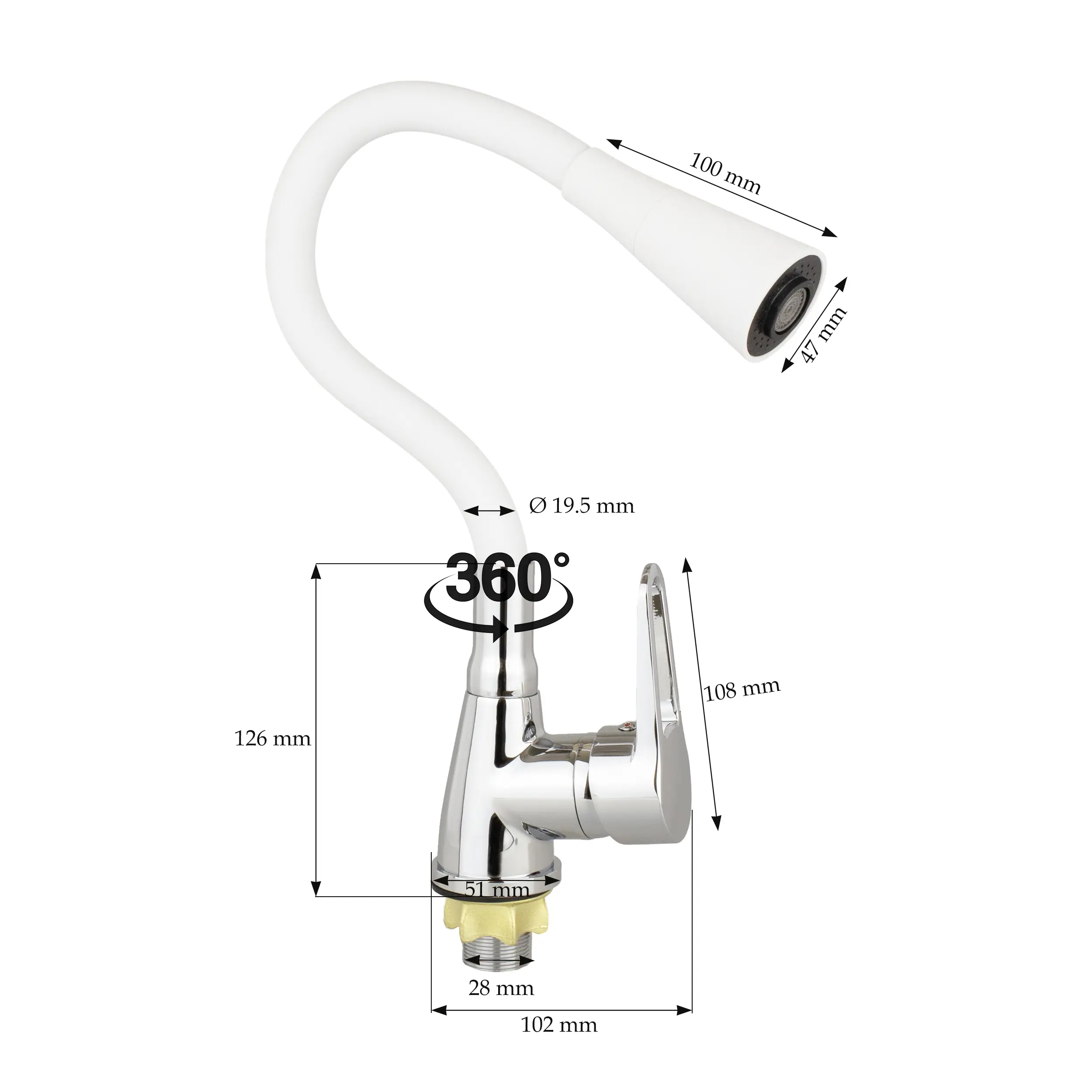 Изображение товара Смеситель для кухни Rainsberg R06 гибкий излив 48 см цвет белый