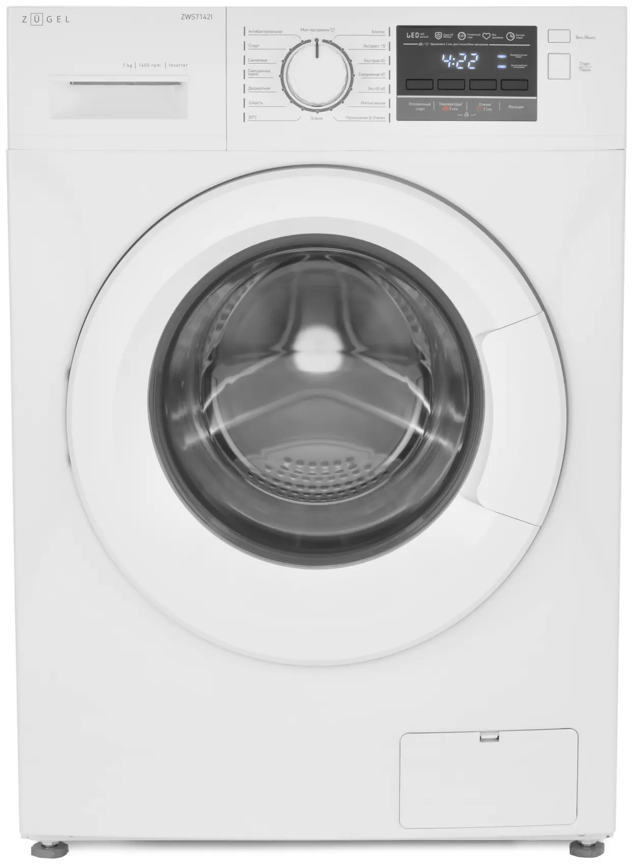 Изображение товара Стиральная машина Zugel Zws7142i inverter 59.5x85x49.5 см 7 кг цвет белый
