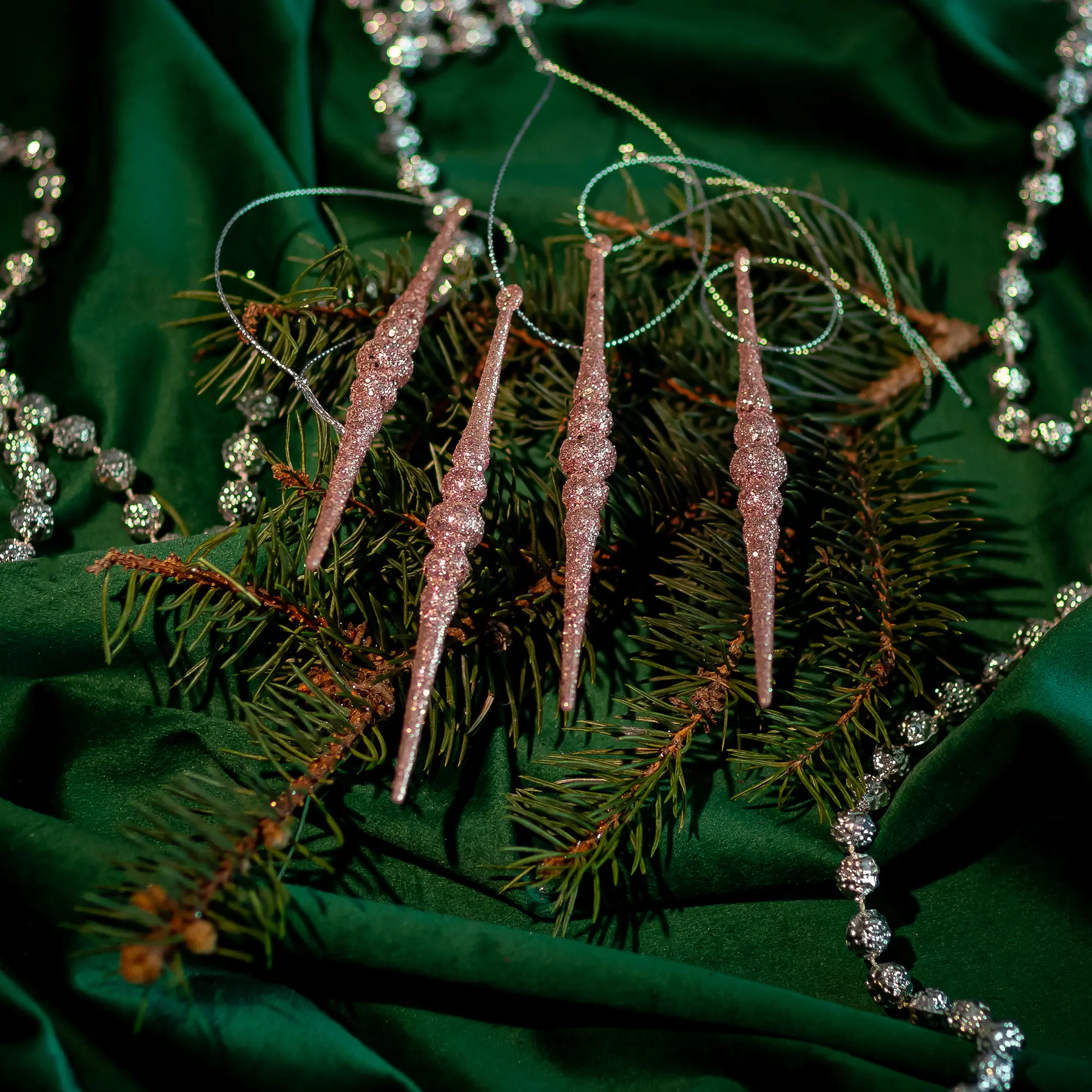 Изображение товара Новогоднее украшение Сосульки 623 розовый 4 шт.