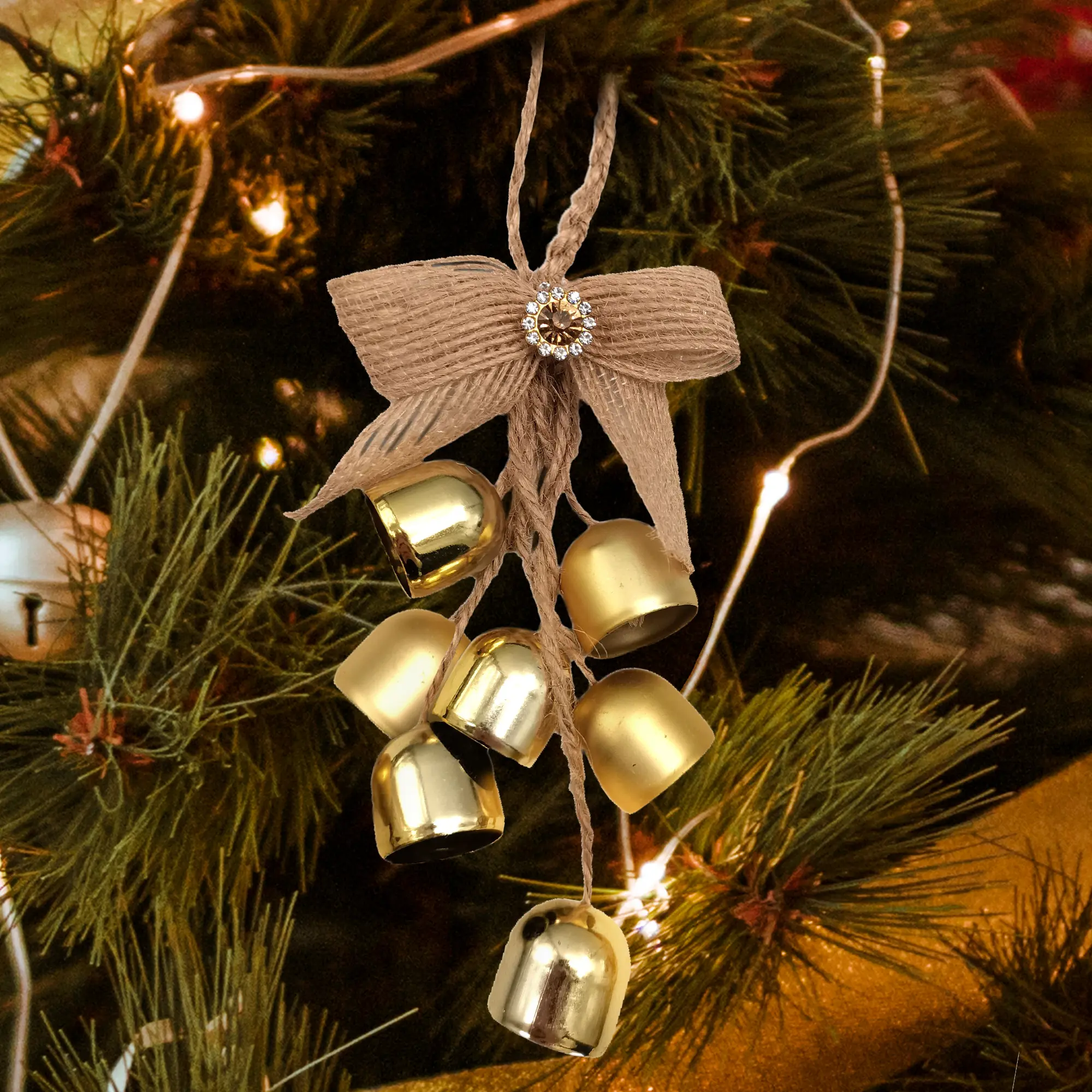 Изображение товара Украшение елочное «Колокольчики», 13x6.5 см, цвет золотой