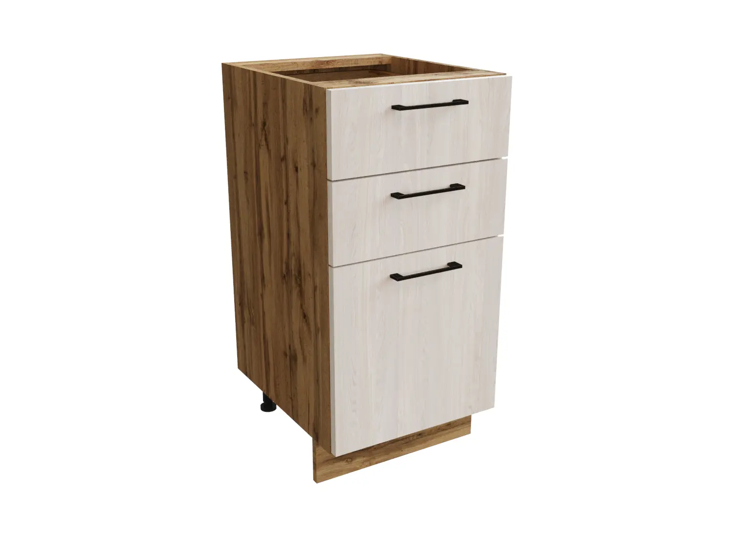 Изображение товара Напольный шкаф 40x81.60x47.80 см с 3 ящиками фасад белый дуб ЛДСП каркас дуб вотан ЛДСП Сурская Мебель