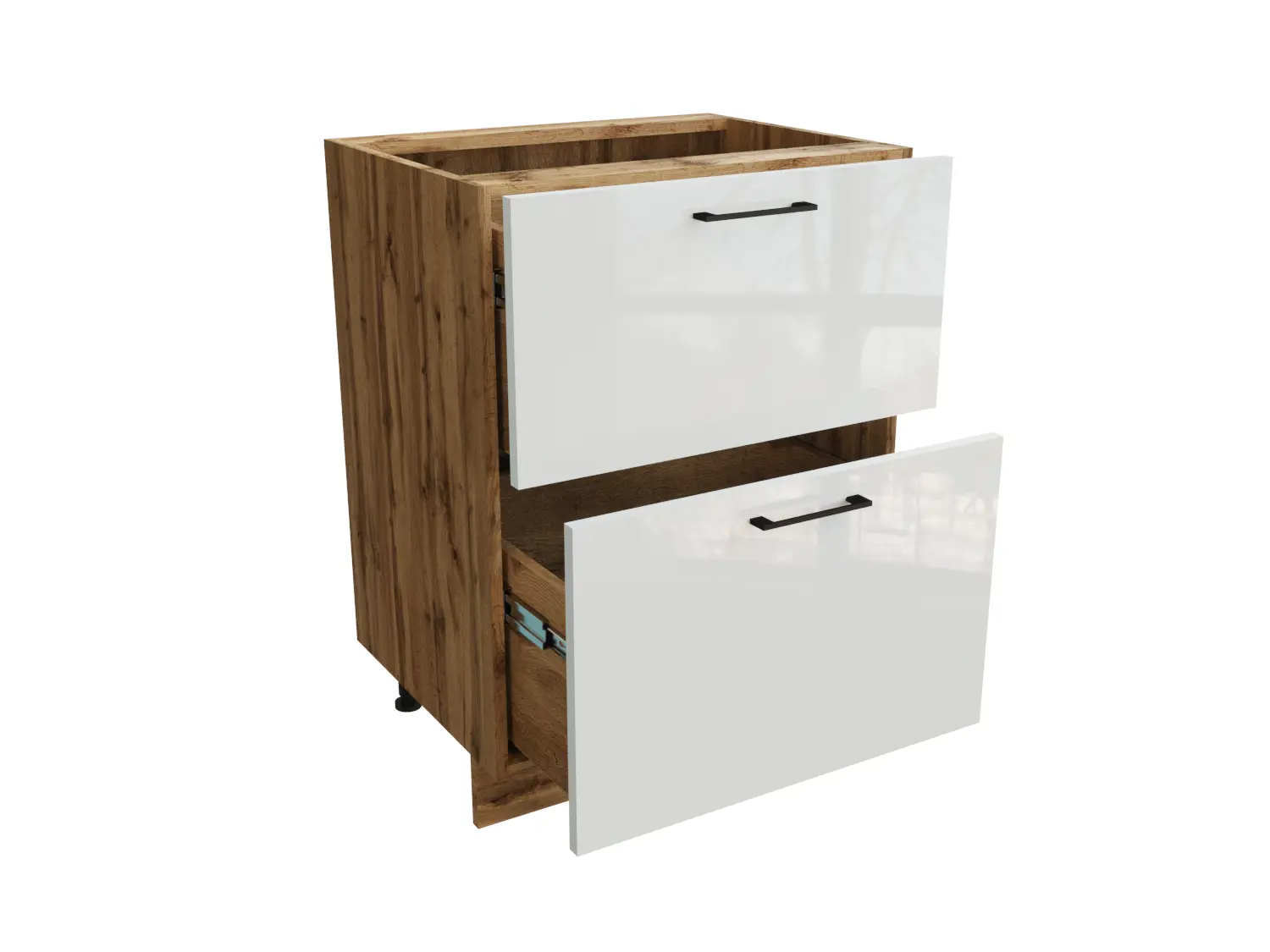 Изображение товара Напольный шкаф 60x81.60x47.80 см с 2 ящиками фасад белый МДФ каркас дуб вотан ЛДСП Сурская Мебель