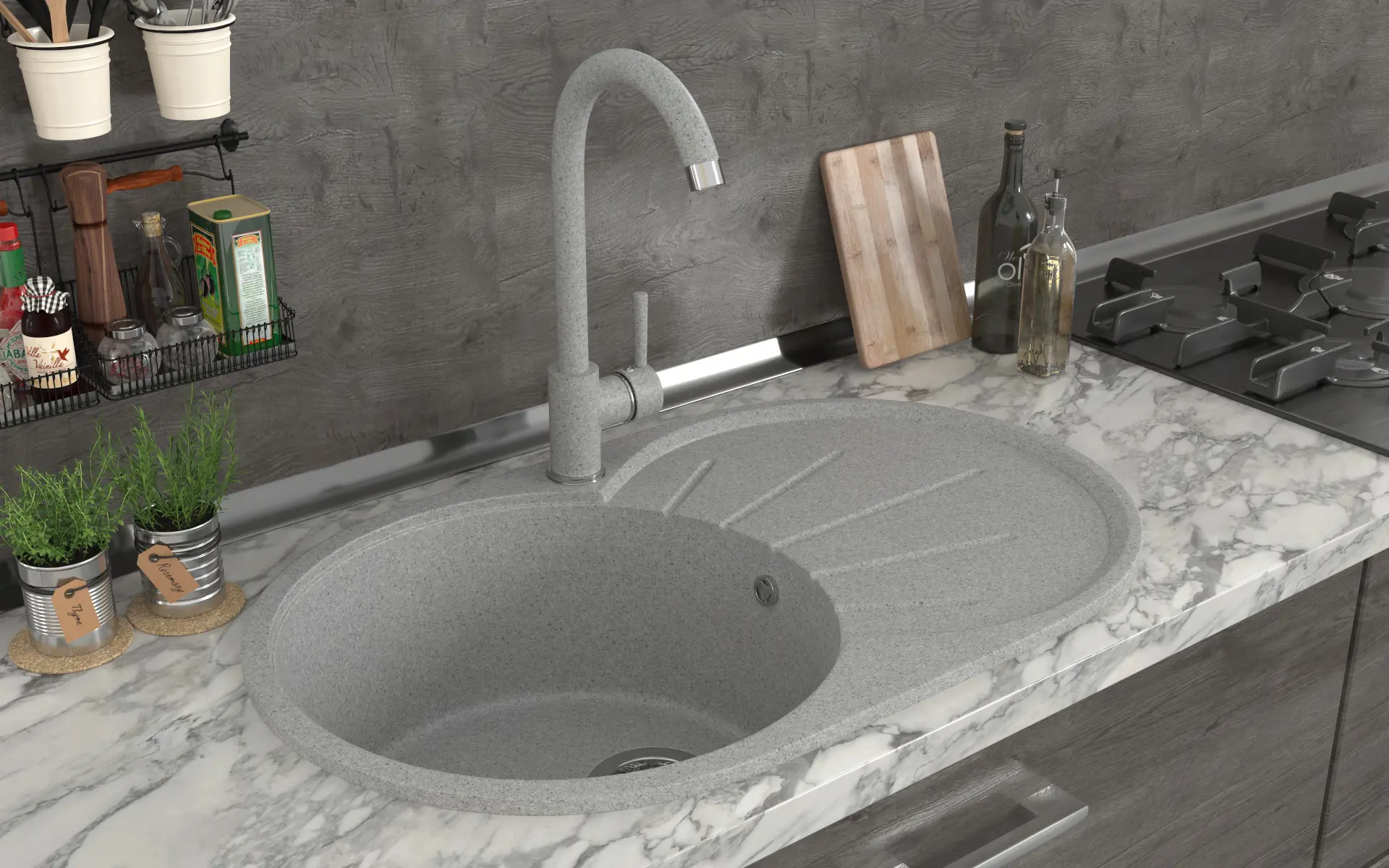 Изображение товара Накладная мойка Gamma stone GS-23 310 51x75x20 см искусственный камень цвет светло-серый