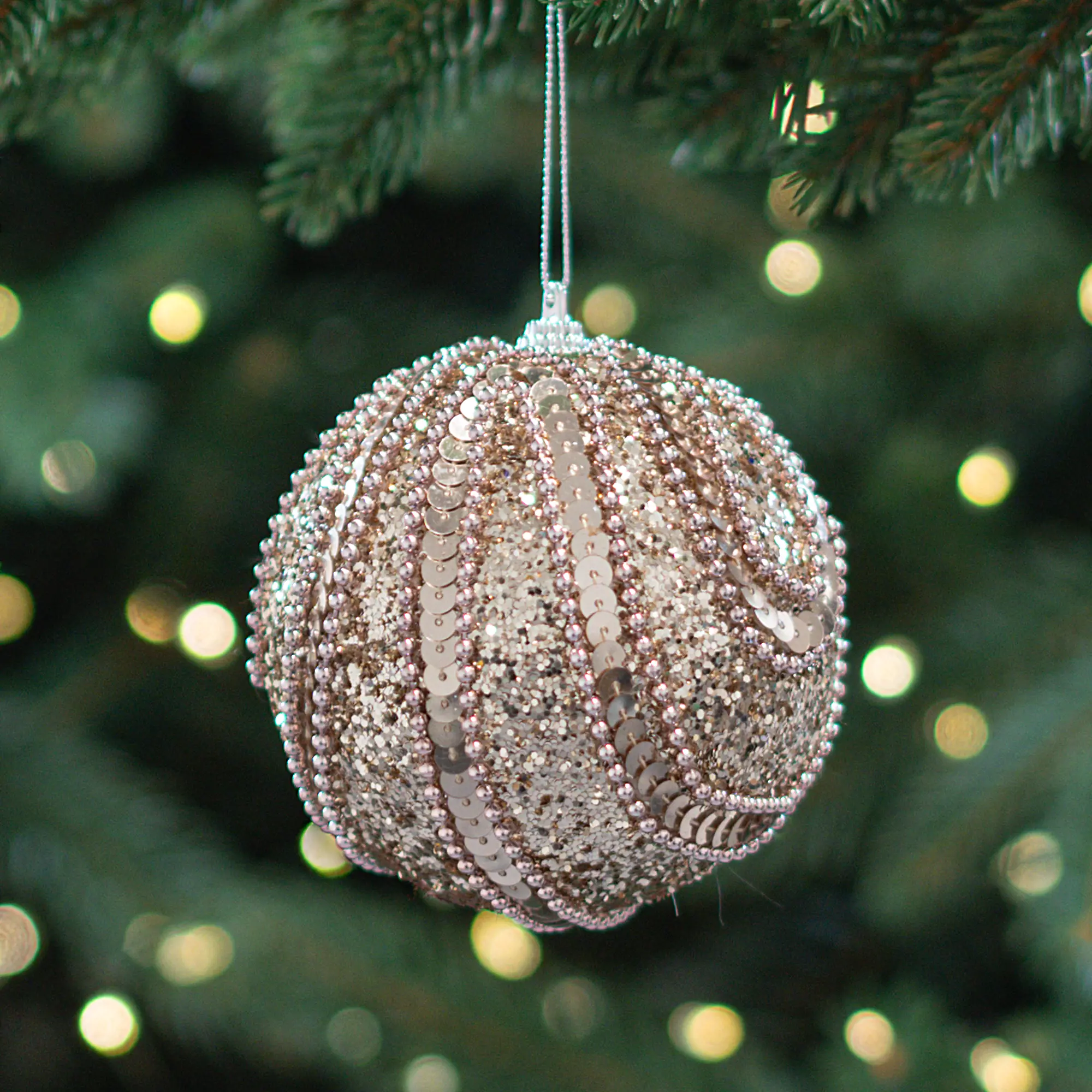 Изображение товара Шар елочный Узоры ø10 см пластик шампань