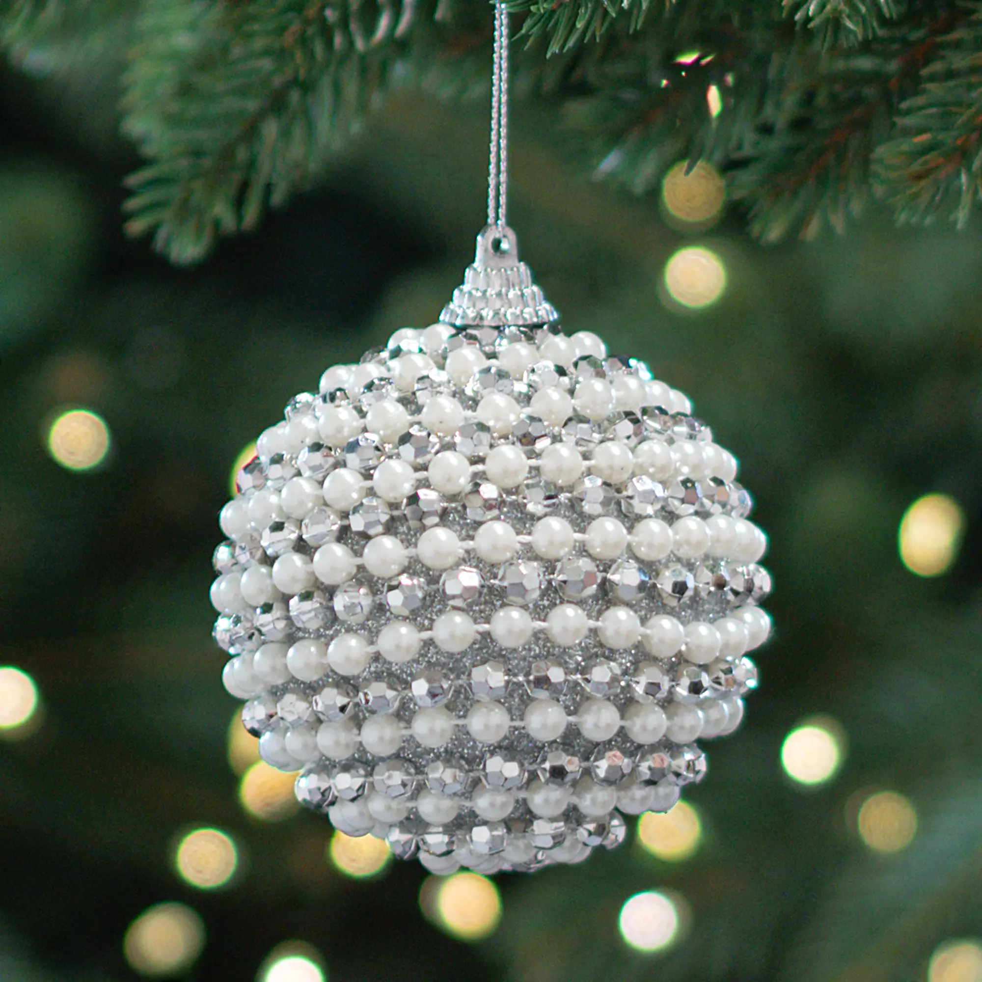 Изображение товара Шар елочный Жемчужина ø8 см пластик серебристый