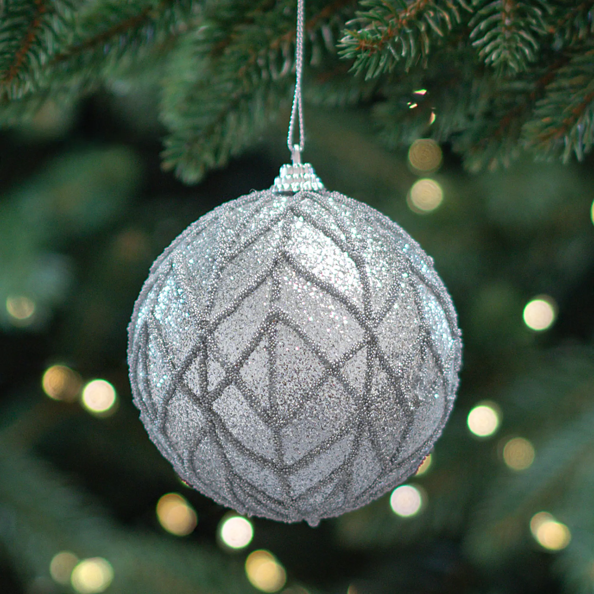 Изображение товара Шар елочный Паутинка ø10 см пластик серебристый
