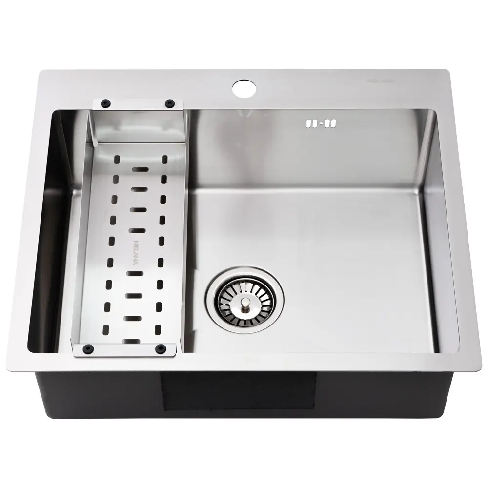 Изображение товара Мойка для кухни врезная с коландером Melana R6050H 60x50 см глубина чаши 20 см Нержавеющая сталь 304 (хорошая прочность) цвет серебряный