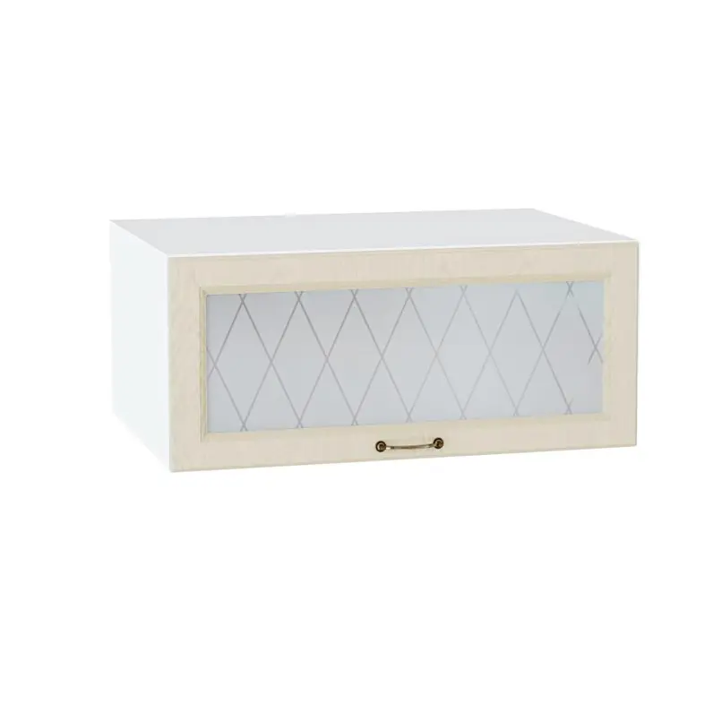 Изображение товара Навесной шкаф Франция горизонтальный со стеклом 80x35.80x57.40 см фасад кремовый МДФ каркас белый ЛДСП Kameol