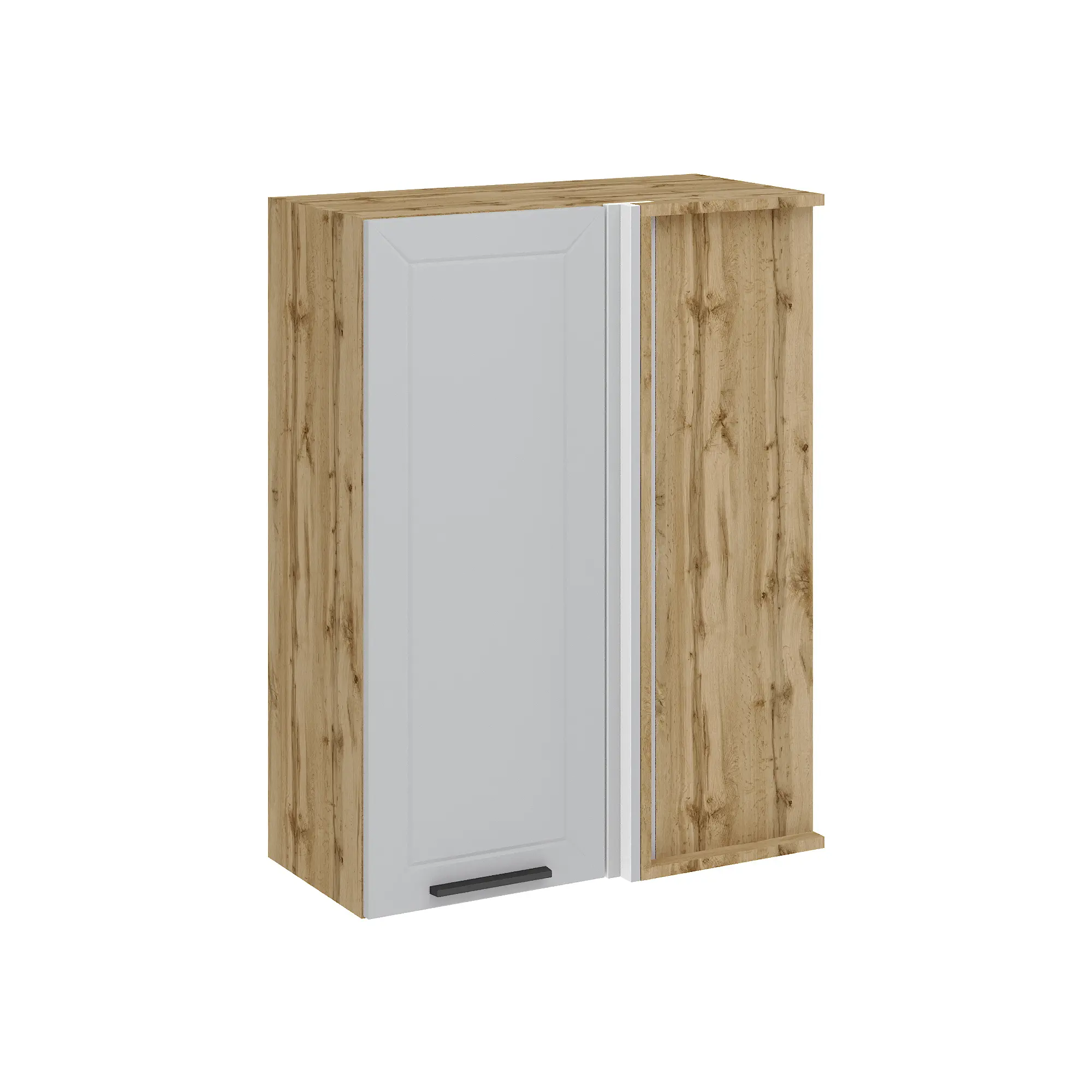 Изображение товара Угловой навесной шкаф Горный ледник 70x92x34.50 см фасад серый МДФ каркас дуб вотан ЛДСП Kameol