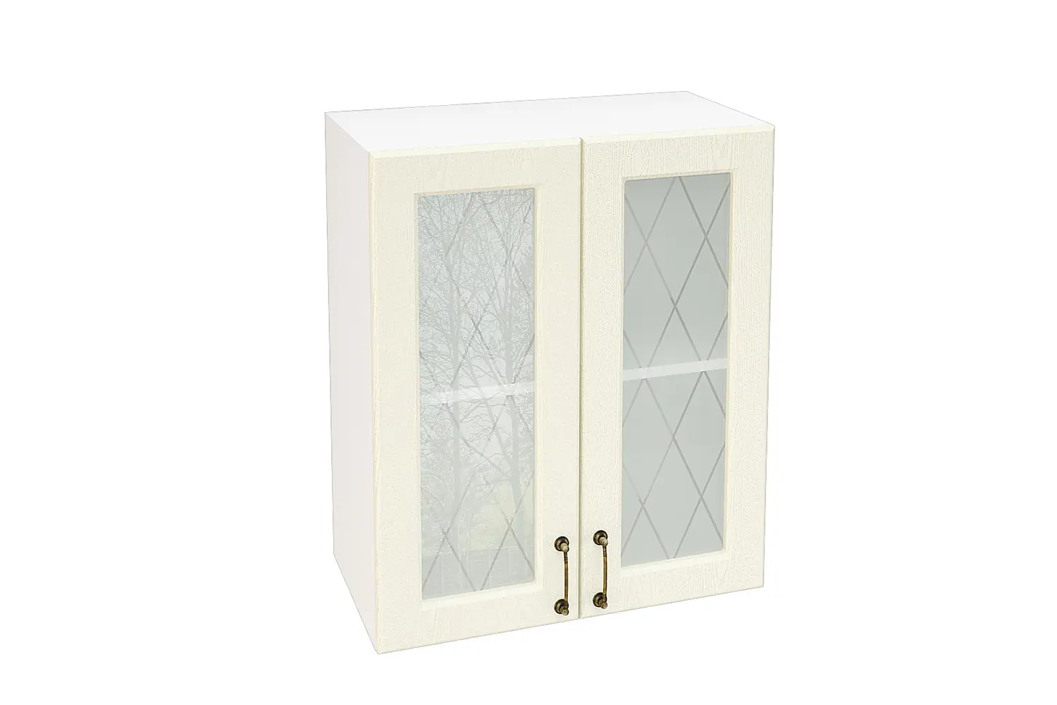 Изображение товара Навесной шкаф Франция со стеклом 60x71.60x31.80 см фасад кремовый МДФ каркас белый ЛДСП Kameol