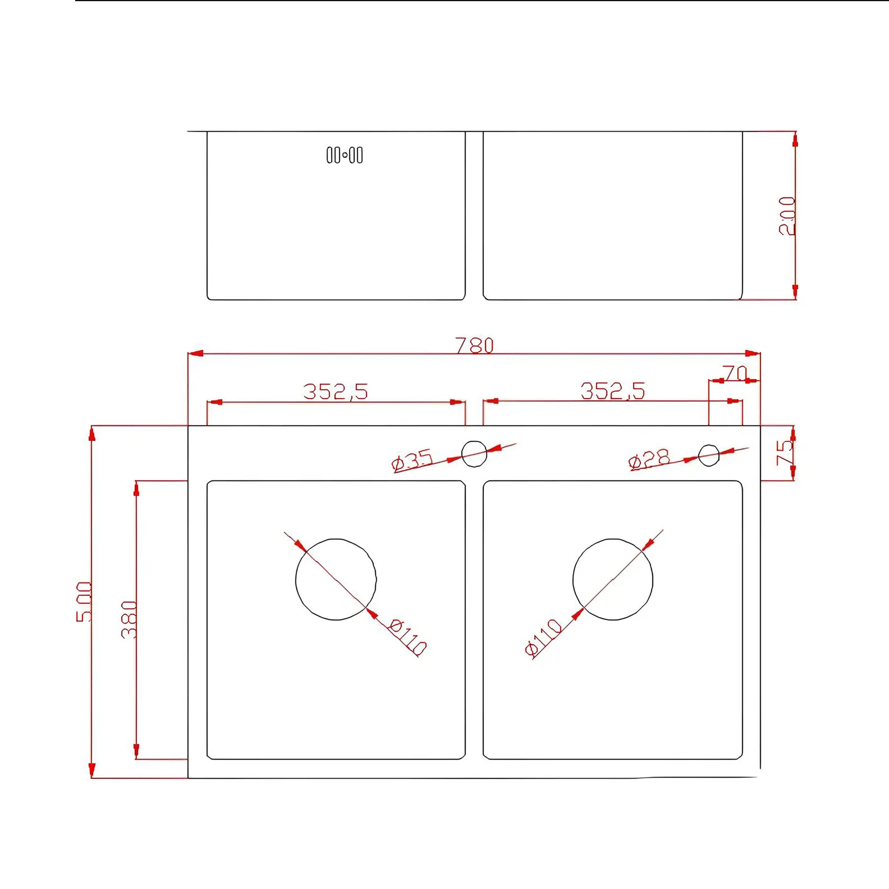 Изображение товара Мойка для кухни врезная Diadonna DS7850BT 78x50 см глубина чаши 20 см нержавеющая сталь цвет темно-серый