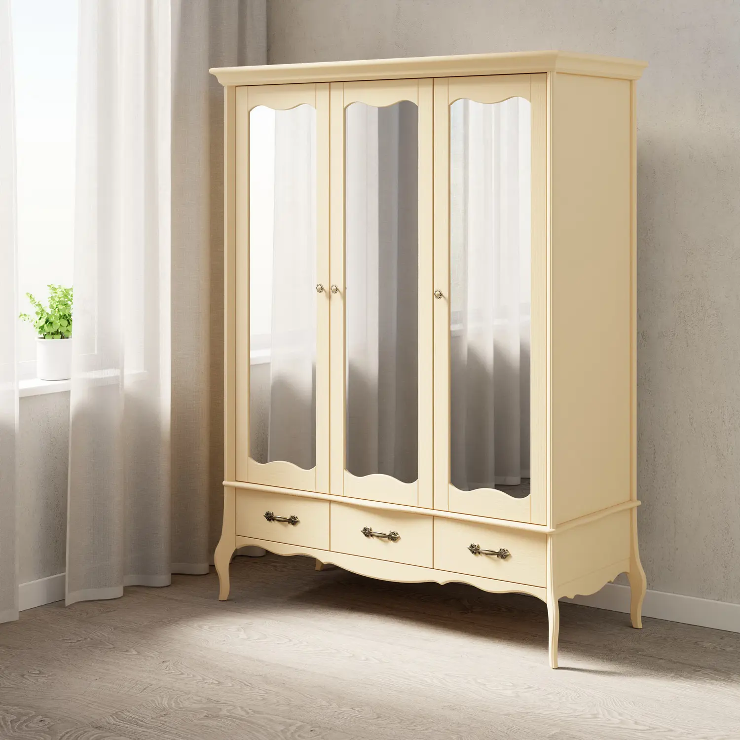 Изображение товара Шкаф распашной из сосны Лебо 158x210x67 см бежевый прованс мебель для спальни