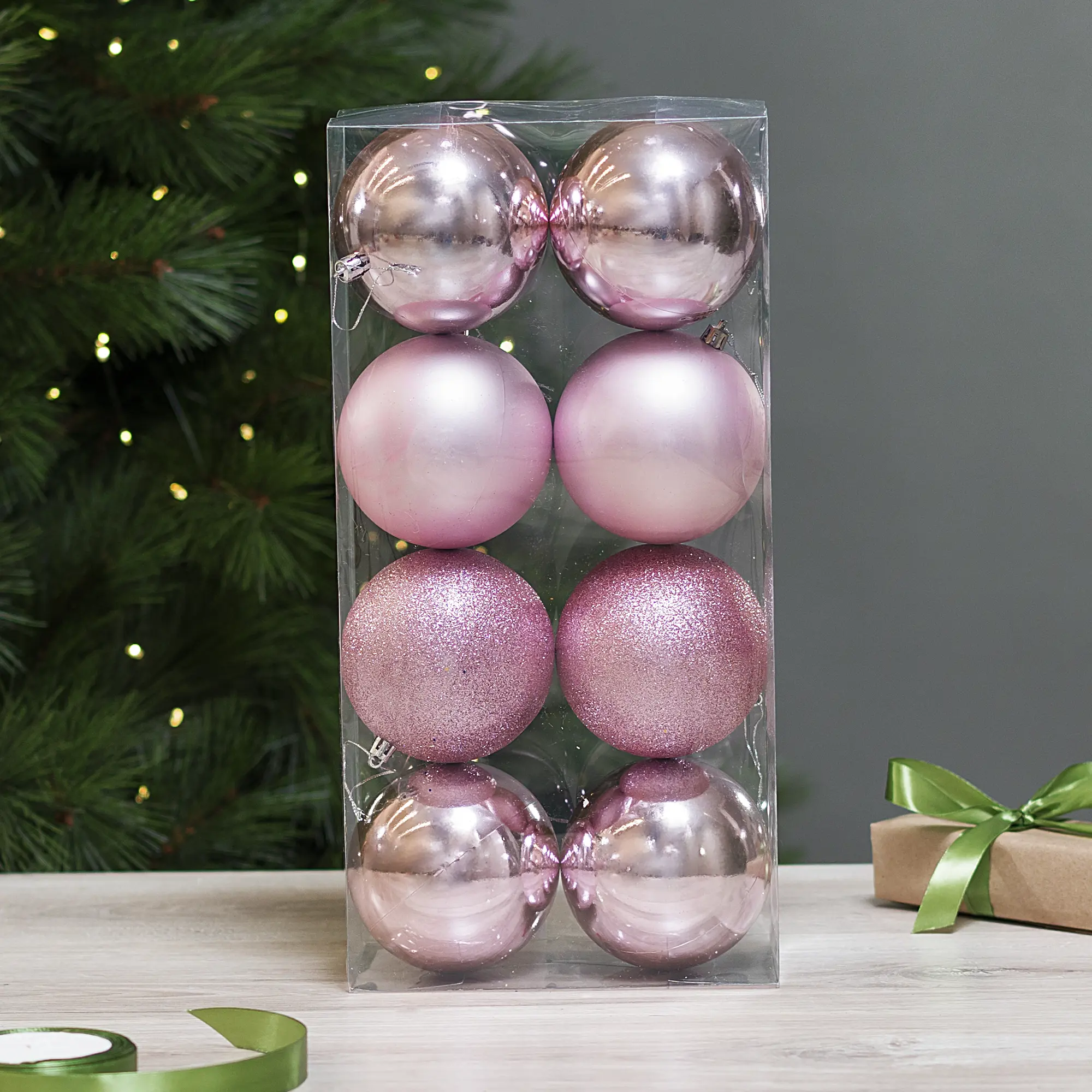 Изображение товара Набор елочных шаров Basic ø10 см пластик розовый 8 шт.
